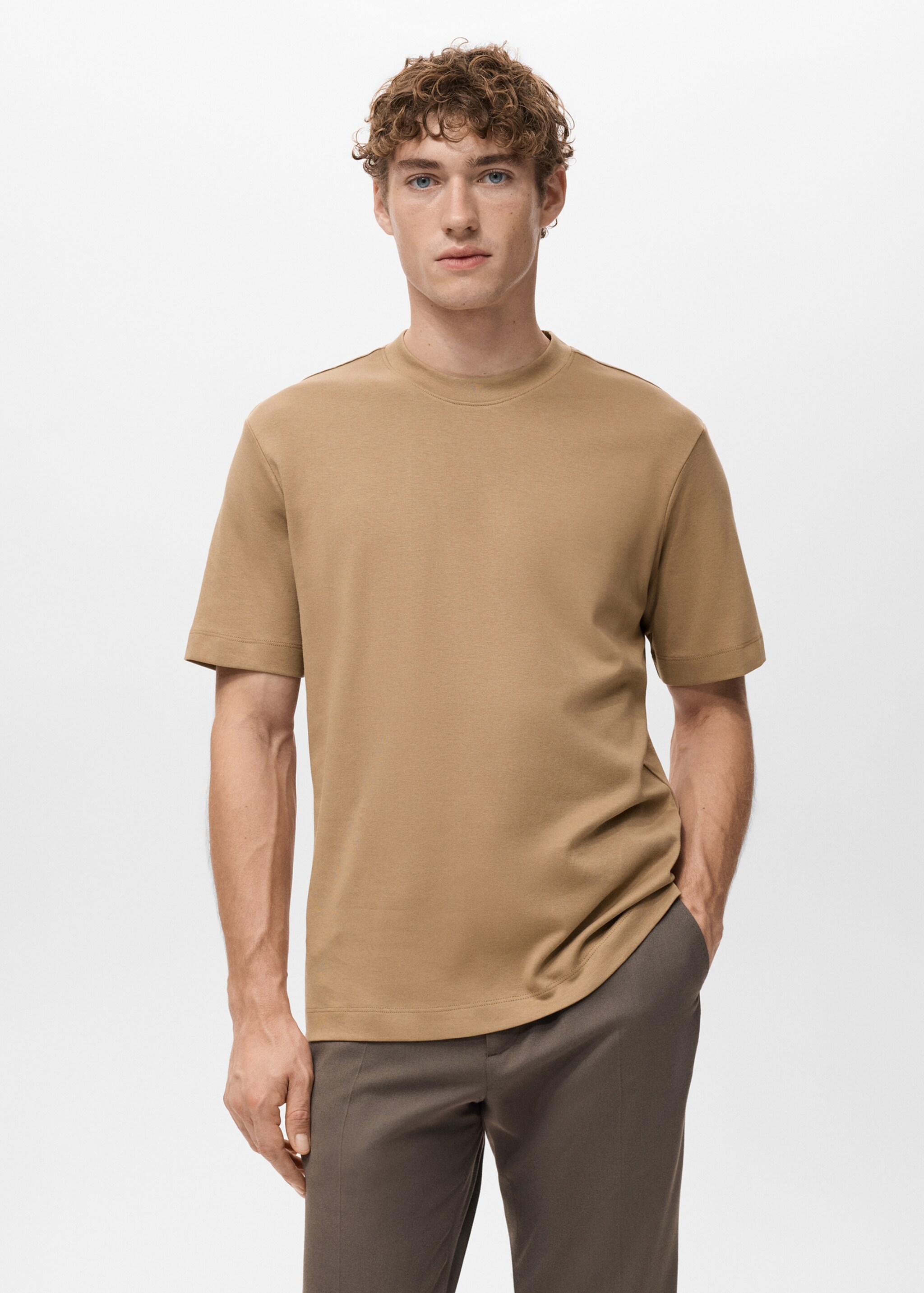 Medium weight regular fit T-shirt - Medium plane, Medium Brown. Ref: 27041262-00.