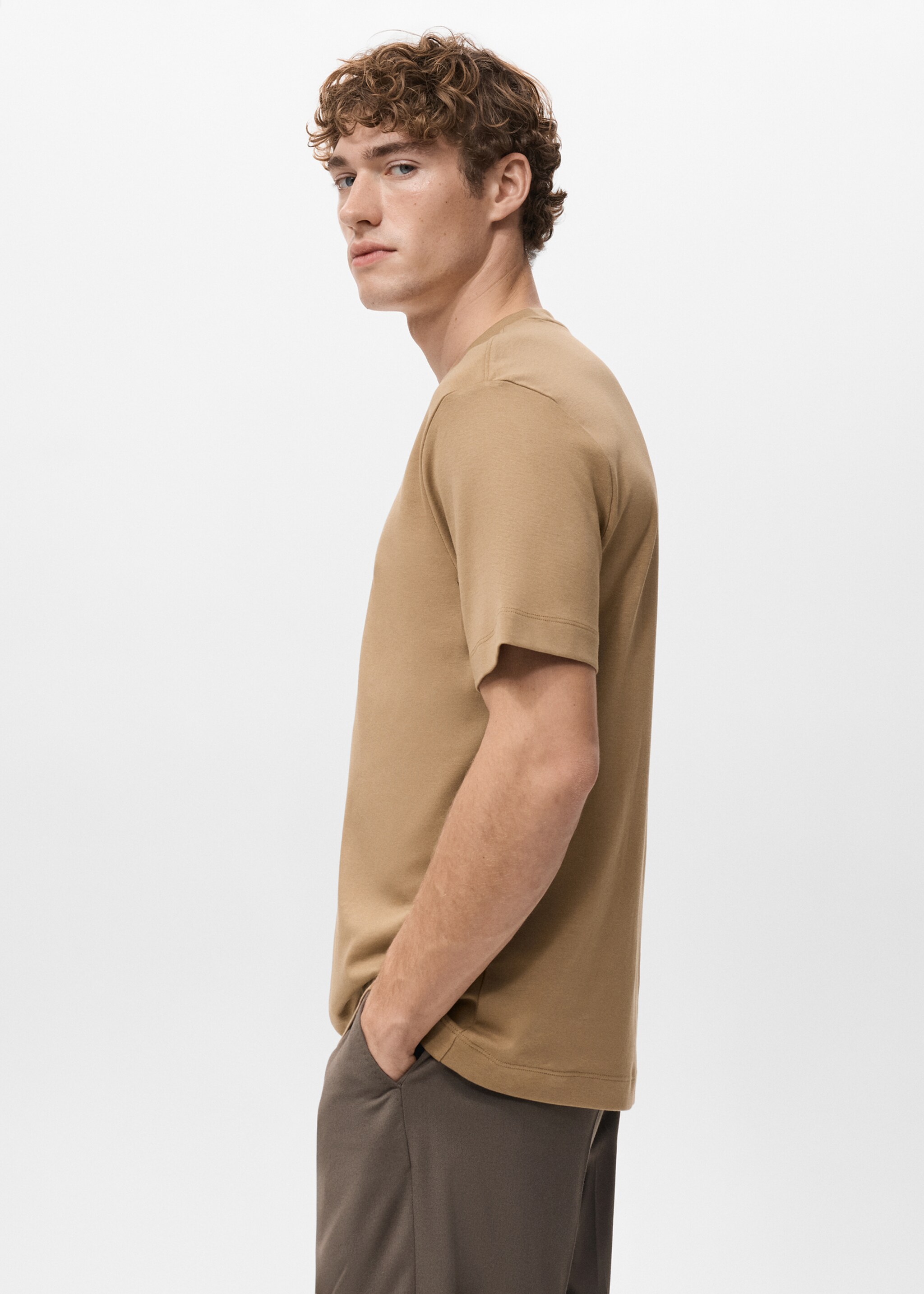 Medium weight regular fit T-shirt - Details of the article 2, Medium Brown. Ref: 27041262-00.