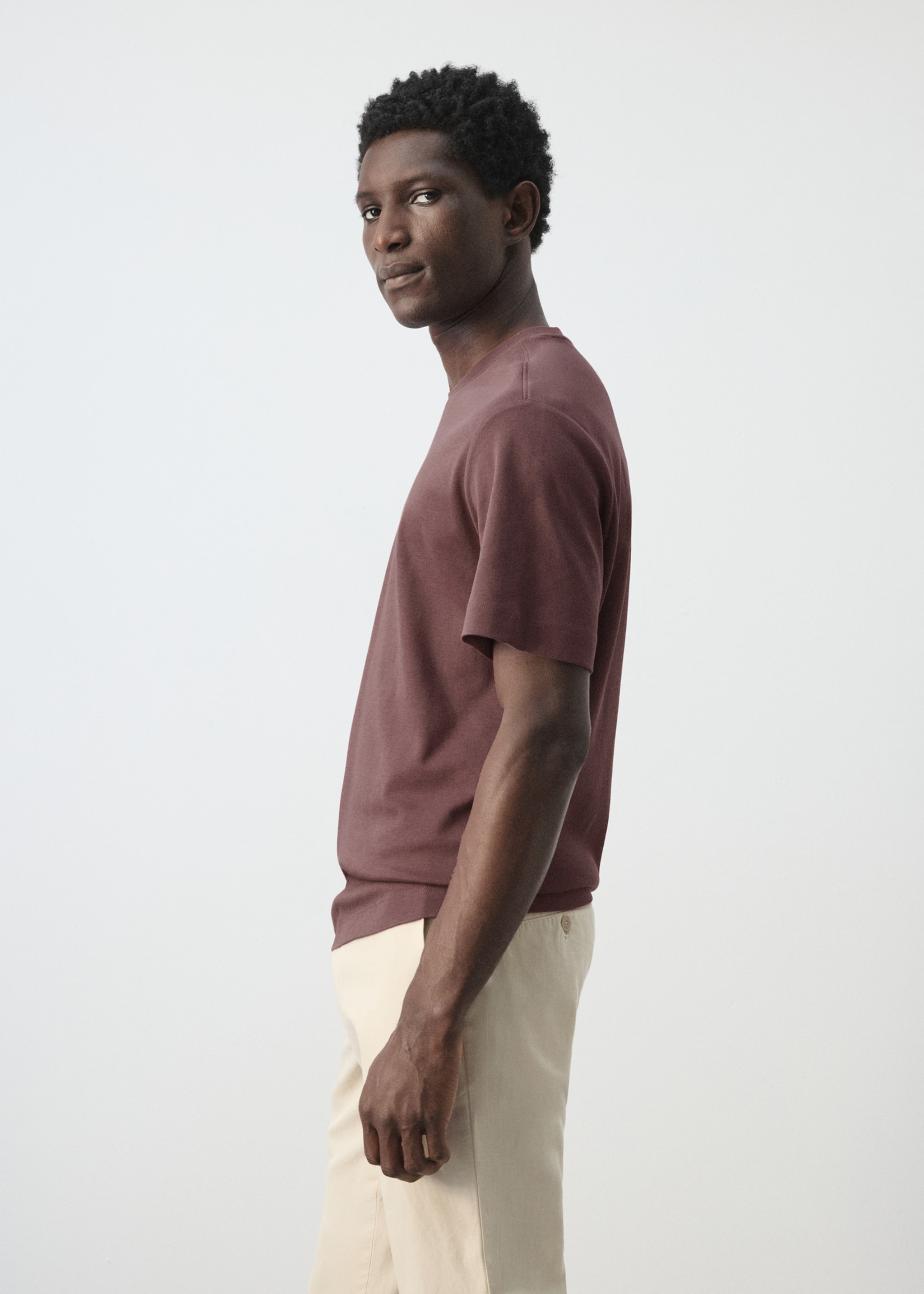 Medium weight regular fit T-shirt - Details of the article 2, Plum. Ref: 27041262-00.