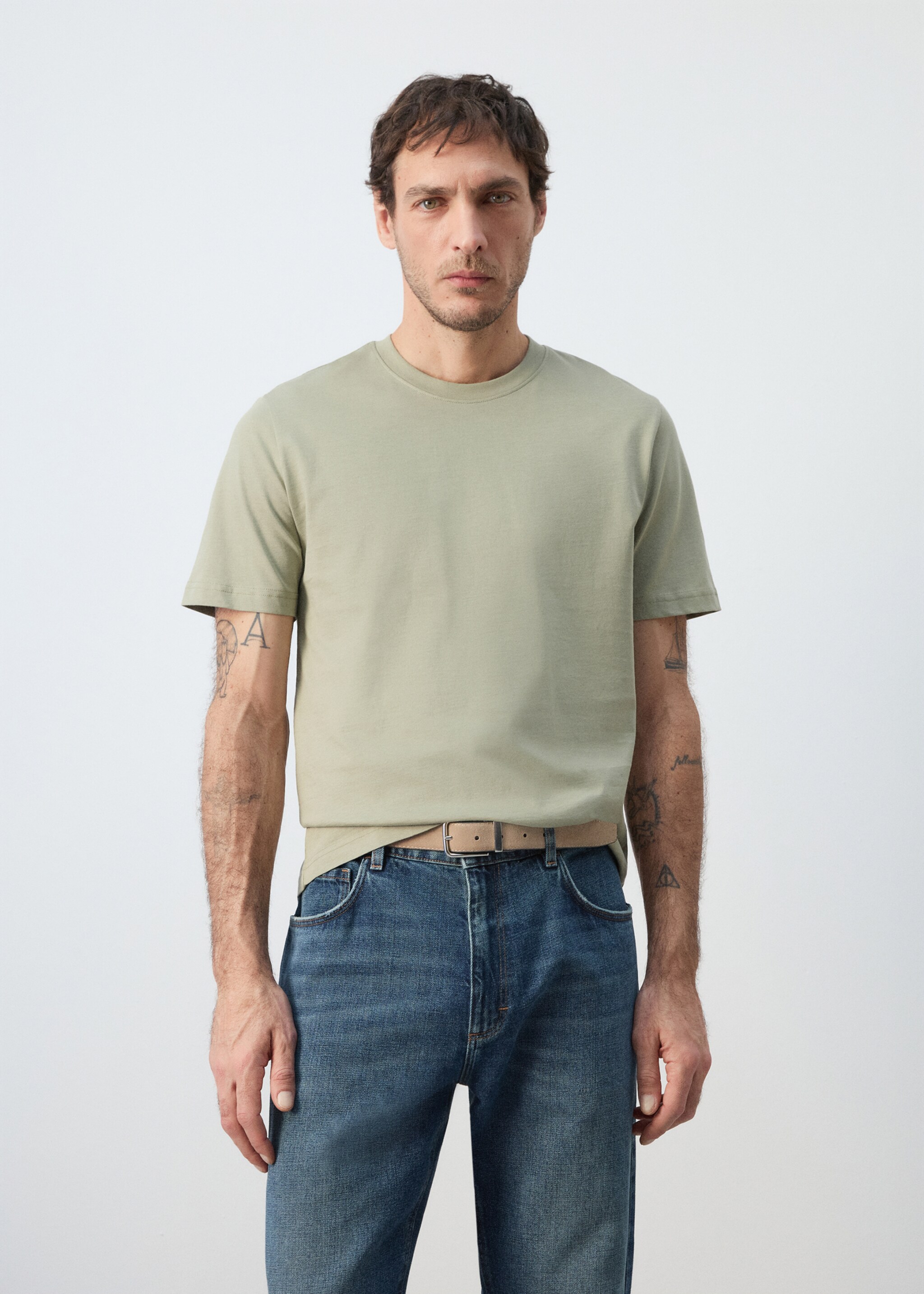 T-shirt slim-fit 100 % coton - Plan moyen, Vert menthe. Ref: 27041263-00.