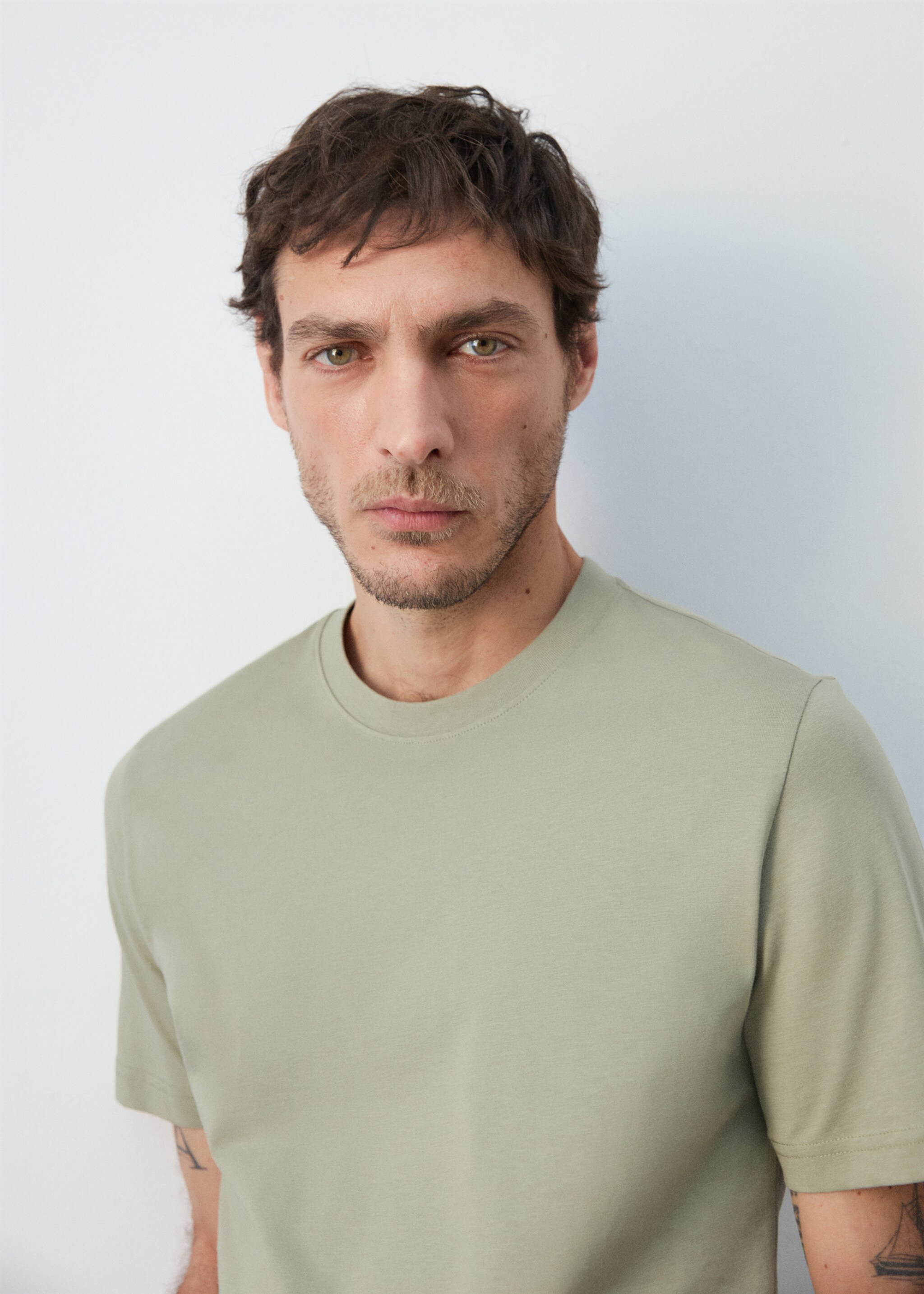 T-shirt slim-fit 100 % coton - Détail de l'article 1, Vert menthe. Ref: 27041263-00.