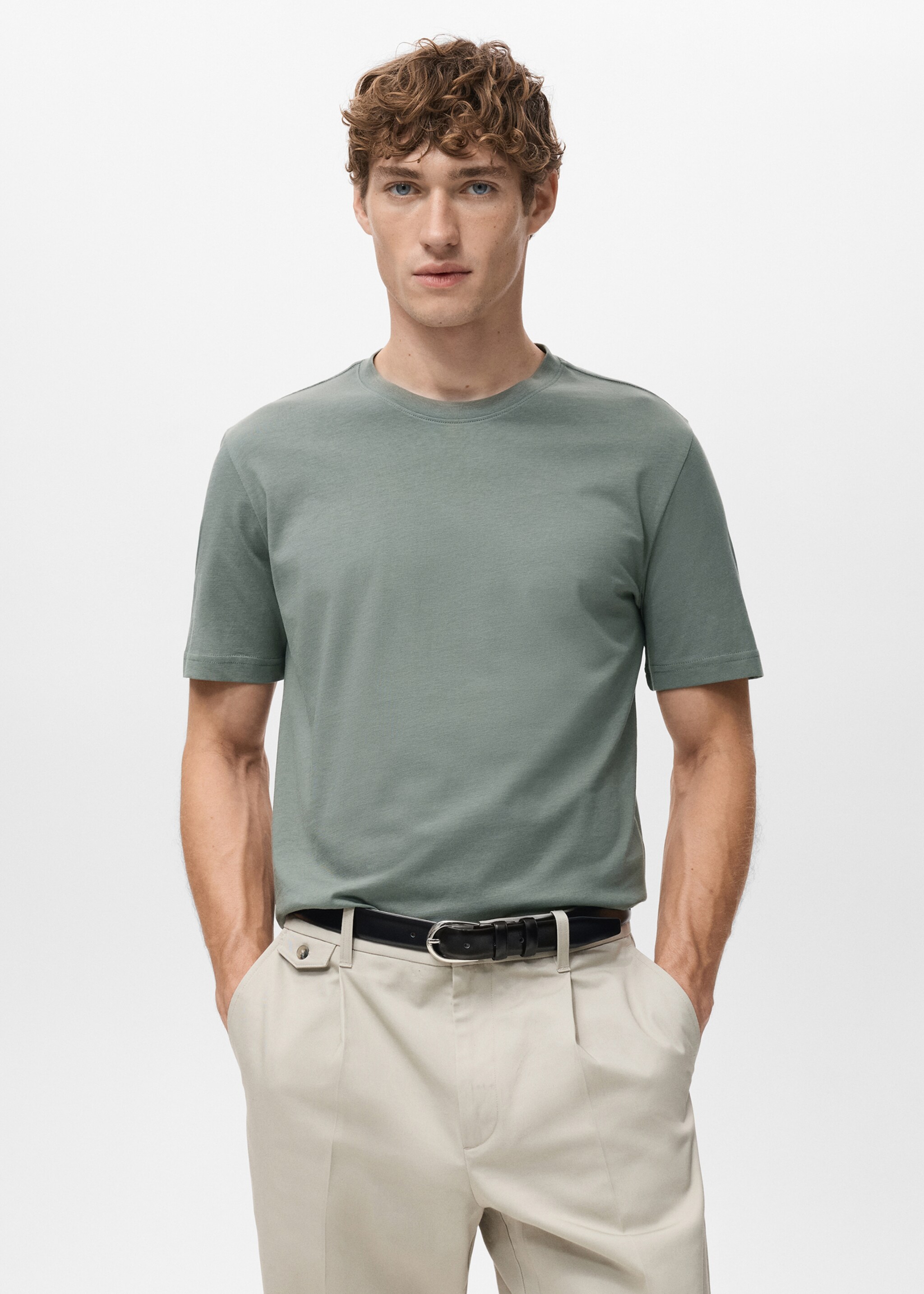 Camiseta slim fit 100% algodón - Plano medio, Verde bosque. Ref: 27041263-00.