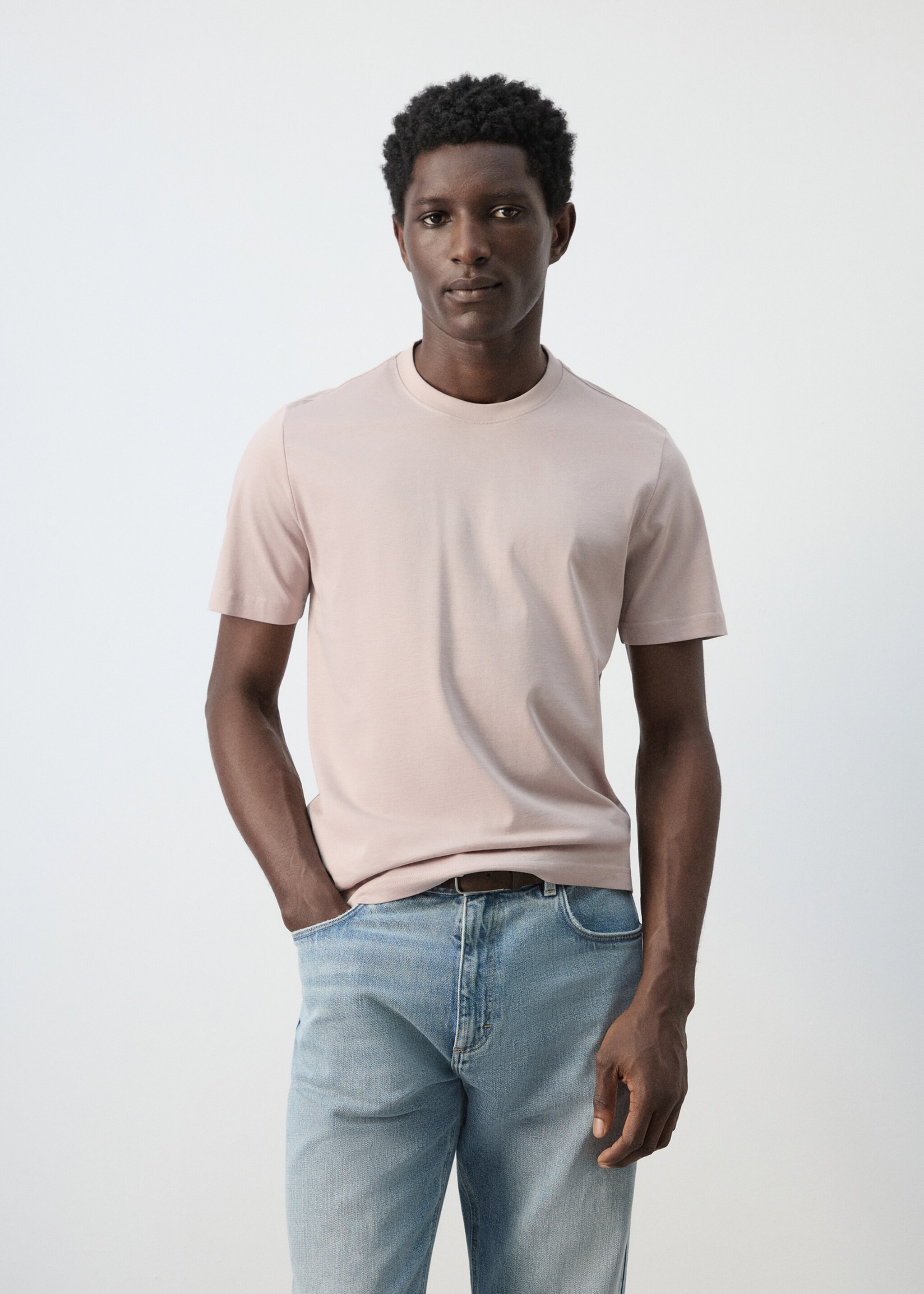 100% cotton slim-fit t-shirt - Medium plane, Pastel Pink. Ref: 27041263-00.