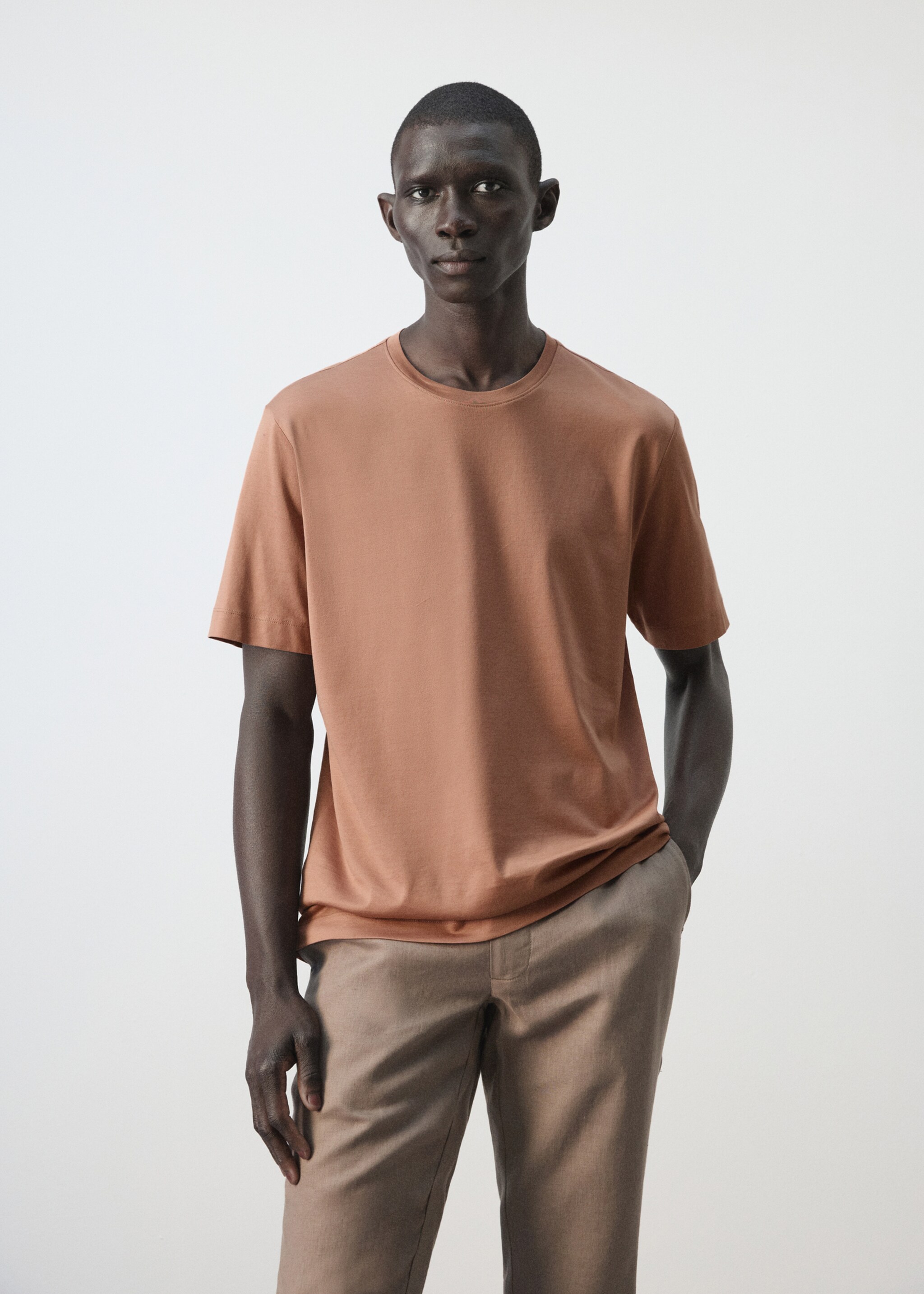 100% cotton T-shirt regular fit - Medium plane, Peach. Ref: 27041264-00.