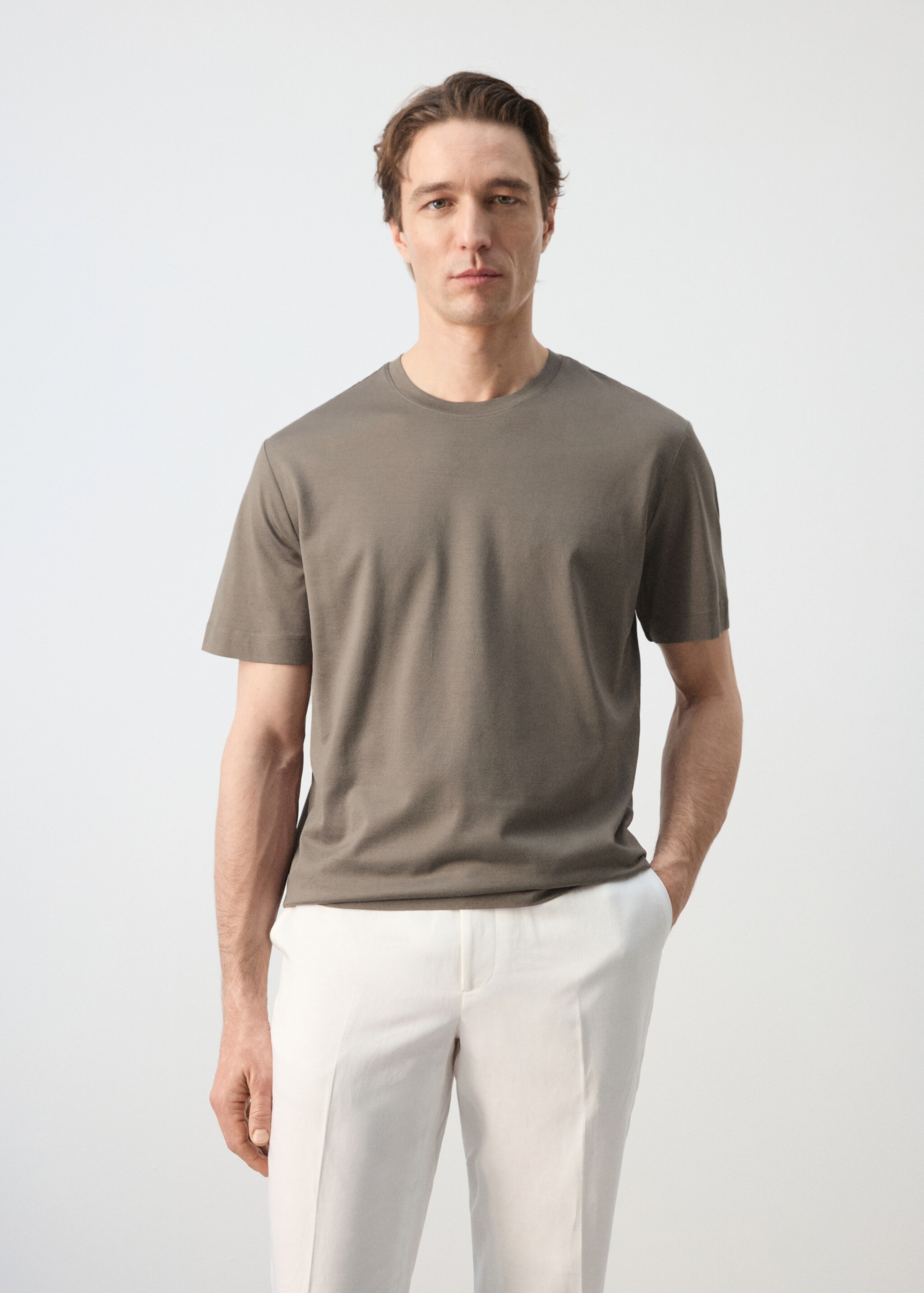 100% cotton T-shirt regular fit - Medium plane, Medium Brown. Ref: 27041264-00.