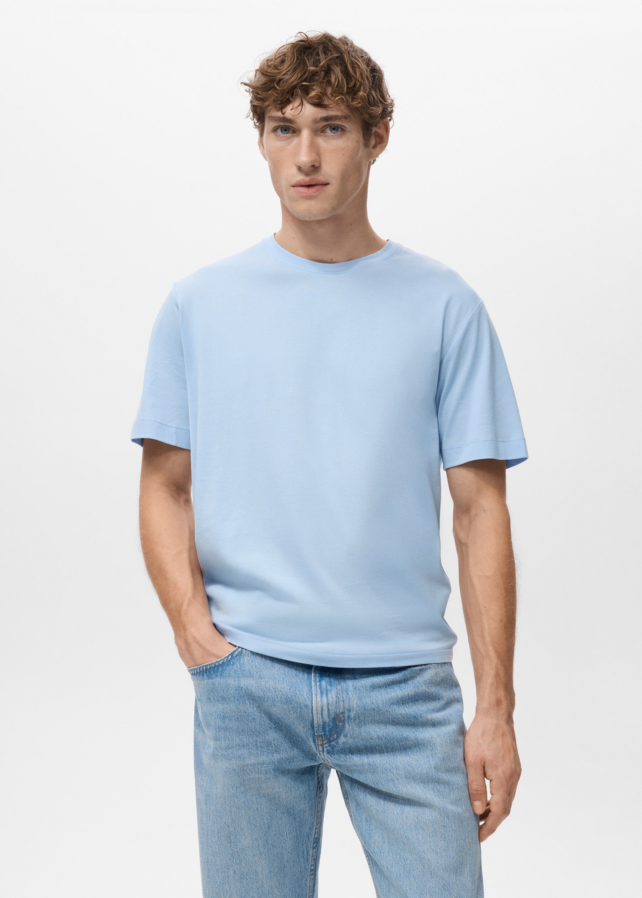 Regular Fit-T-Shirt aus 100 % Baumwolle - Mittlere Ansicht, Himmelblau. Ref: 27041264-00.