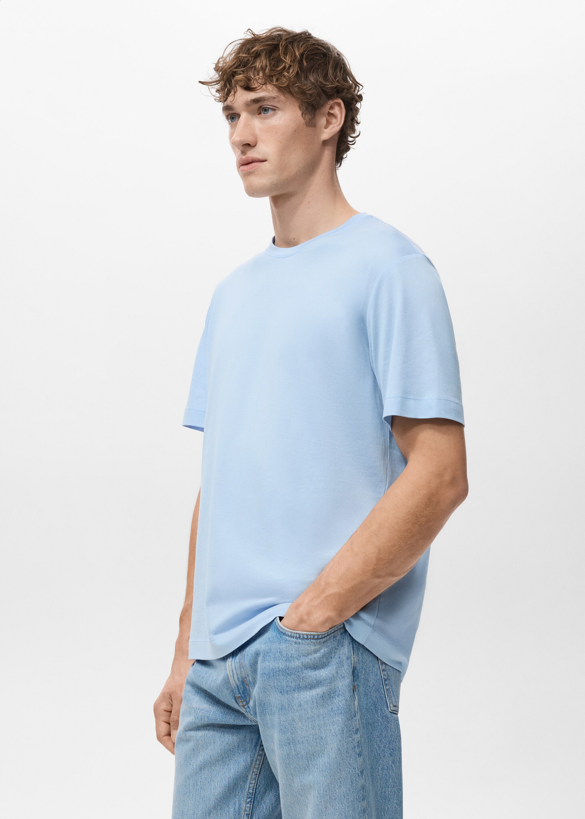 Regular Fit-T-Shirt aus 100 % Baumwolle - Detail des Artikels 2, Himmelblau. Ref: 27041264-00.