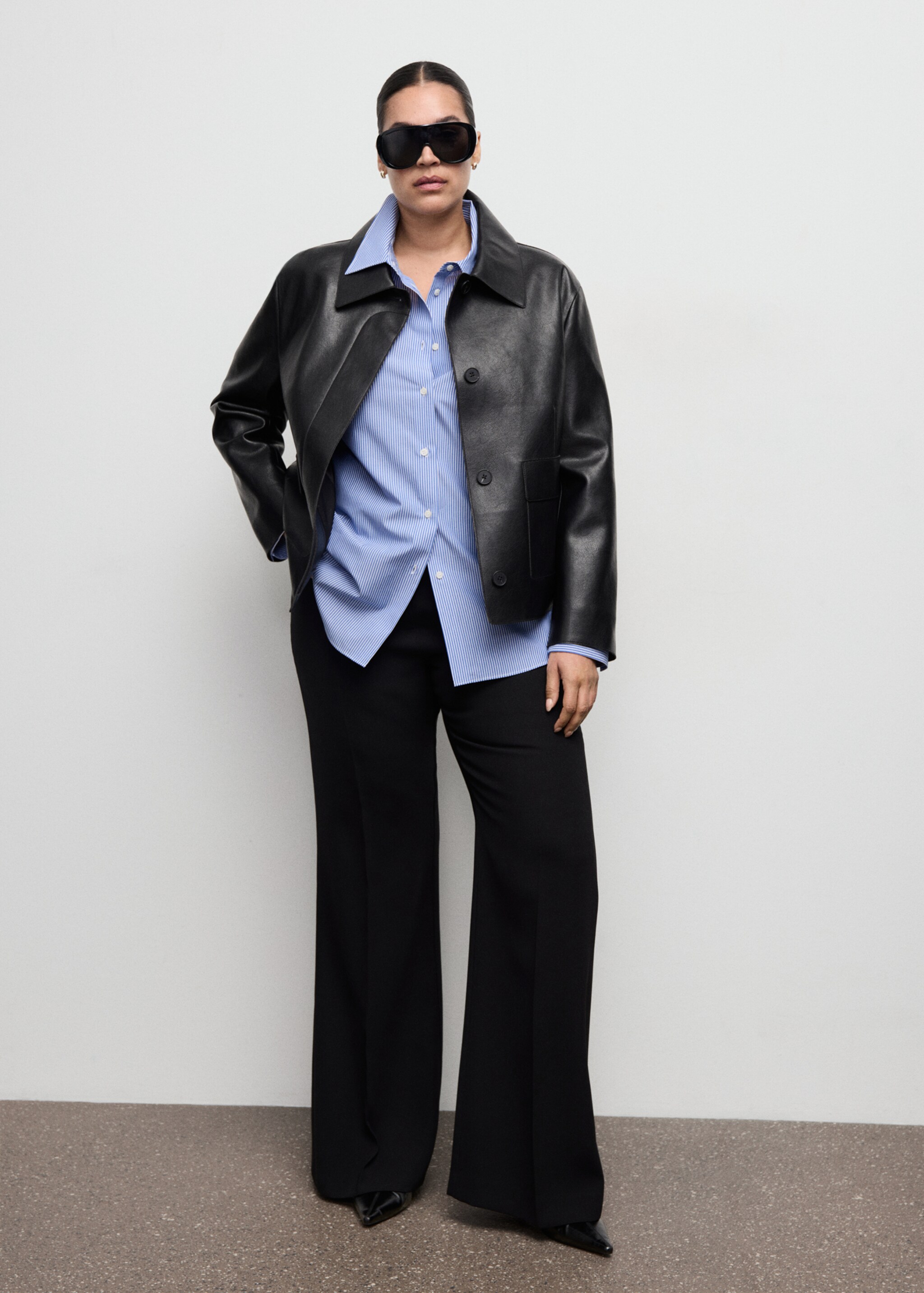 Cotton and lyocell blend straight shirt - Details of the article 3, Sky Blue. Ref: 27041275-00.