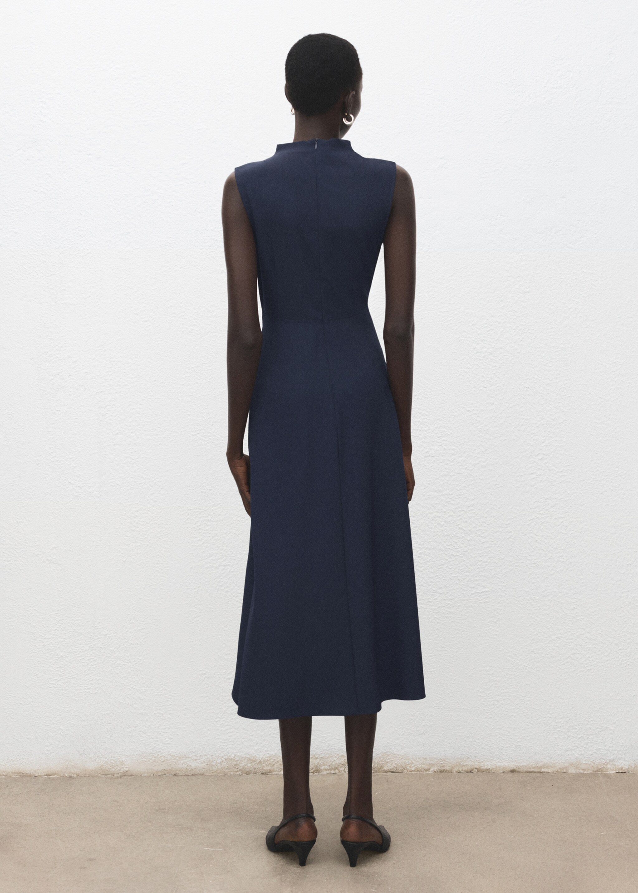 Vestido evasé adorno metálico - Reverso del artículo, Azul marino oscuro. Ref: 27041277-00.