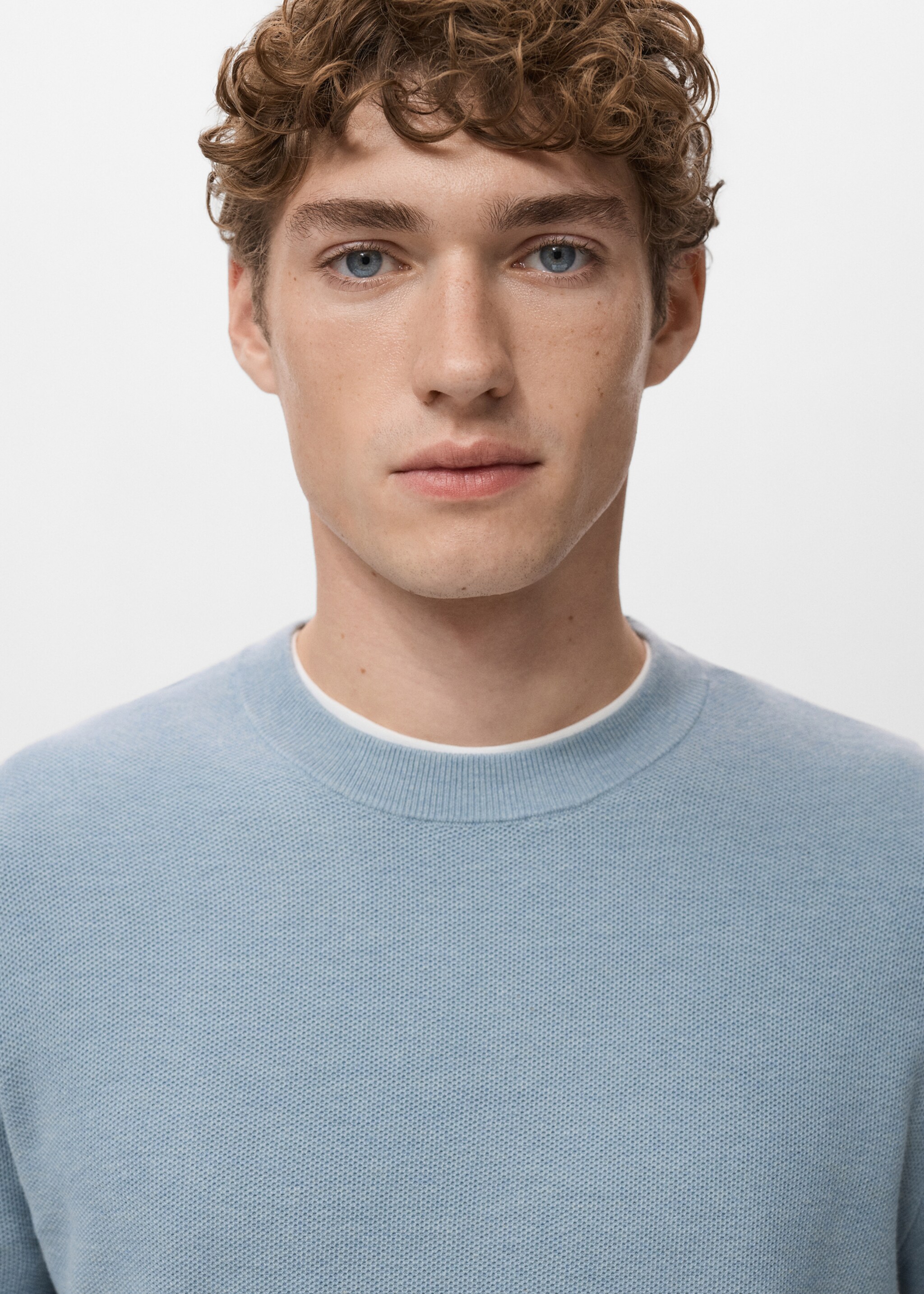 Microstructured cotton knitted sweater - Details of the article 1, Sky Blue. Ref: 27041281-00.