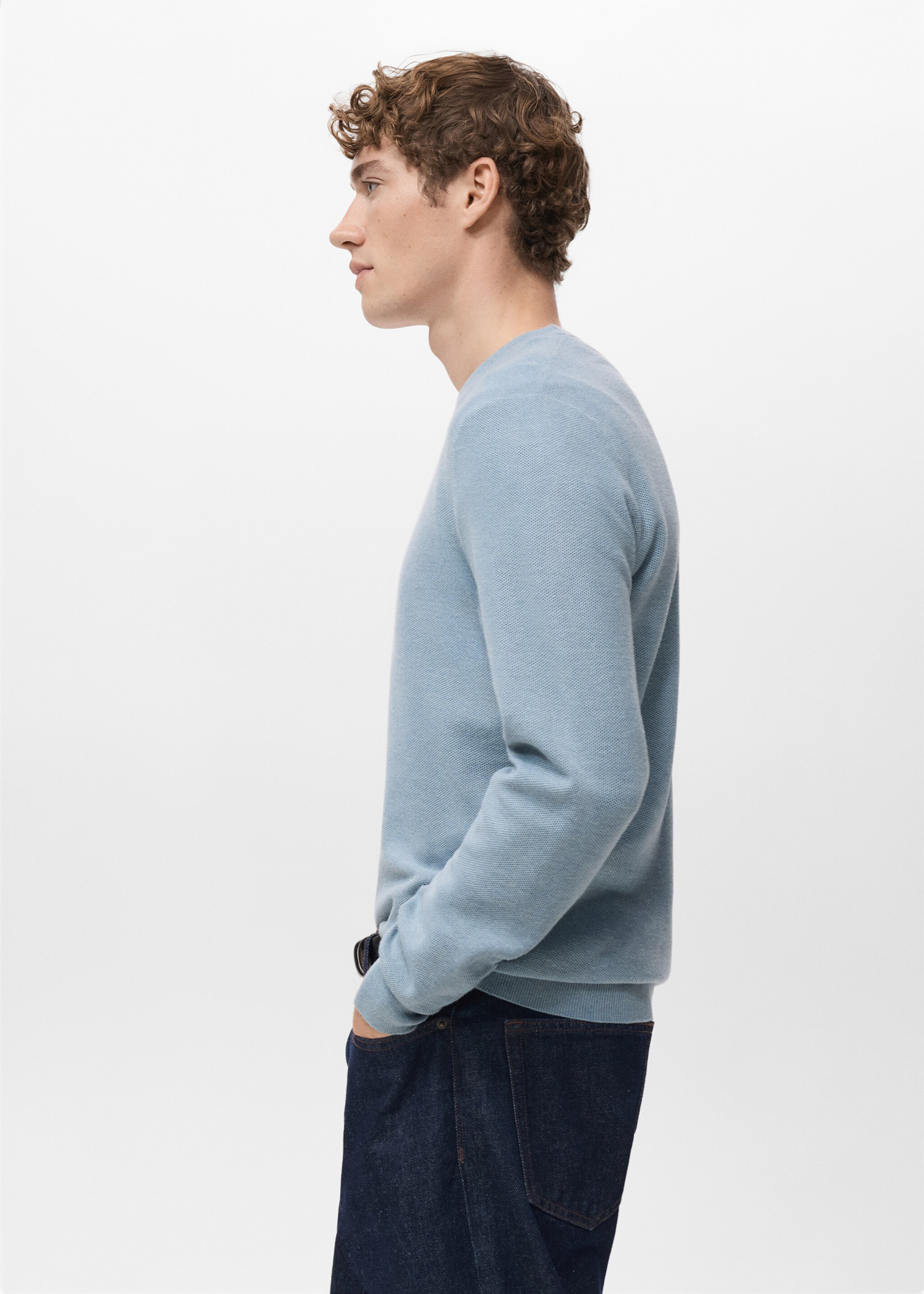 Microstructured cotton knitted sweater - Details of the article 2, Sky Blue. Ref: 27041281-00.