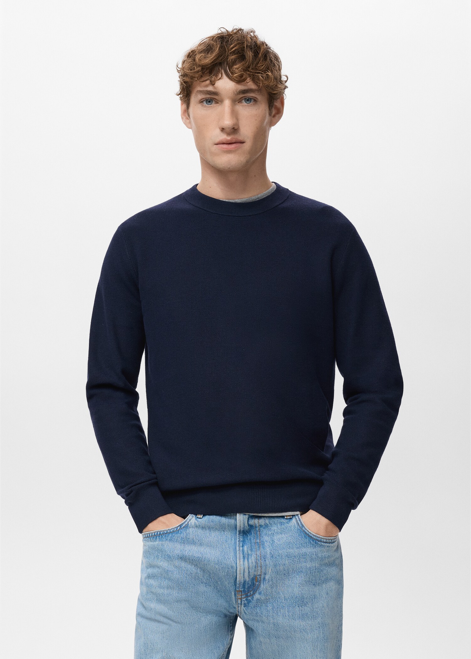 Microstructured cotton knitted sweater - Medium plane