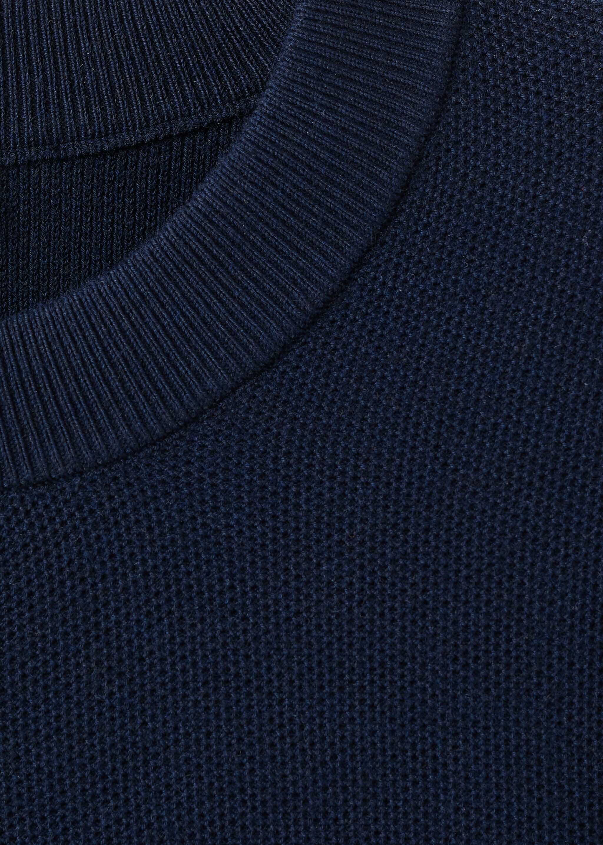 Microstructured cotton knitted sweater - Details of the article 8, Navy. Ref: 27041281-00.