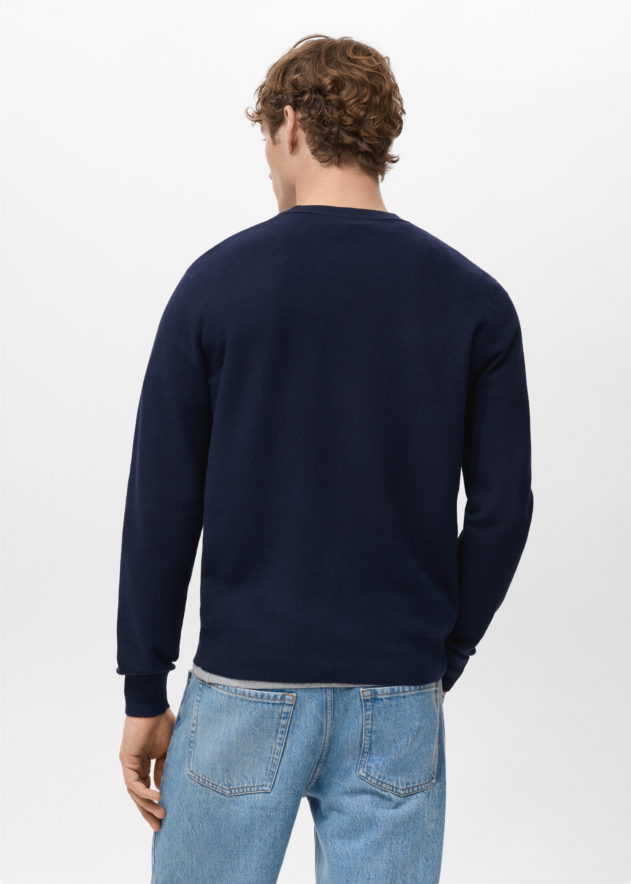 Microstructured cotton knitted sweater - Reverse of the article, Navy. Ref: 27041281-00.