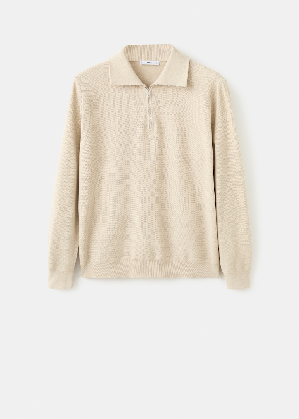 Microstructure sweater with zipper collar