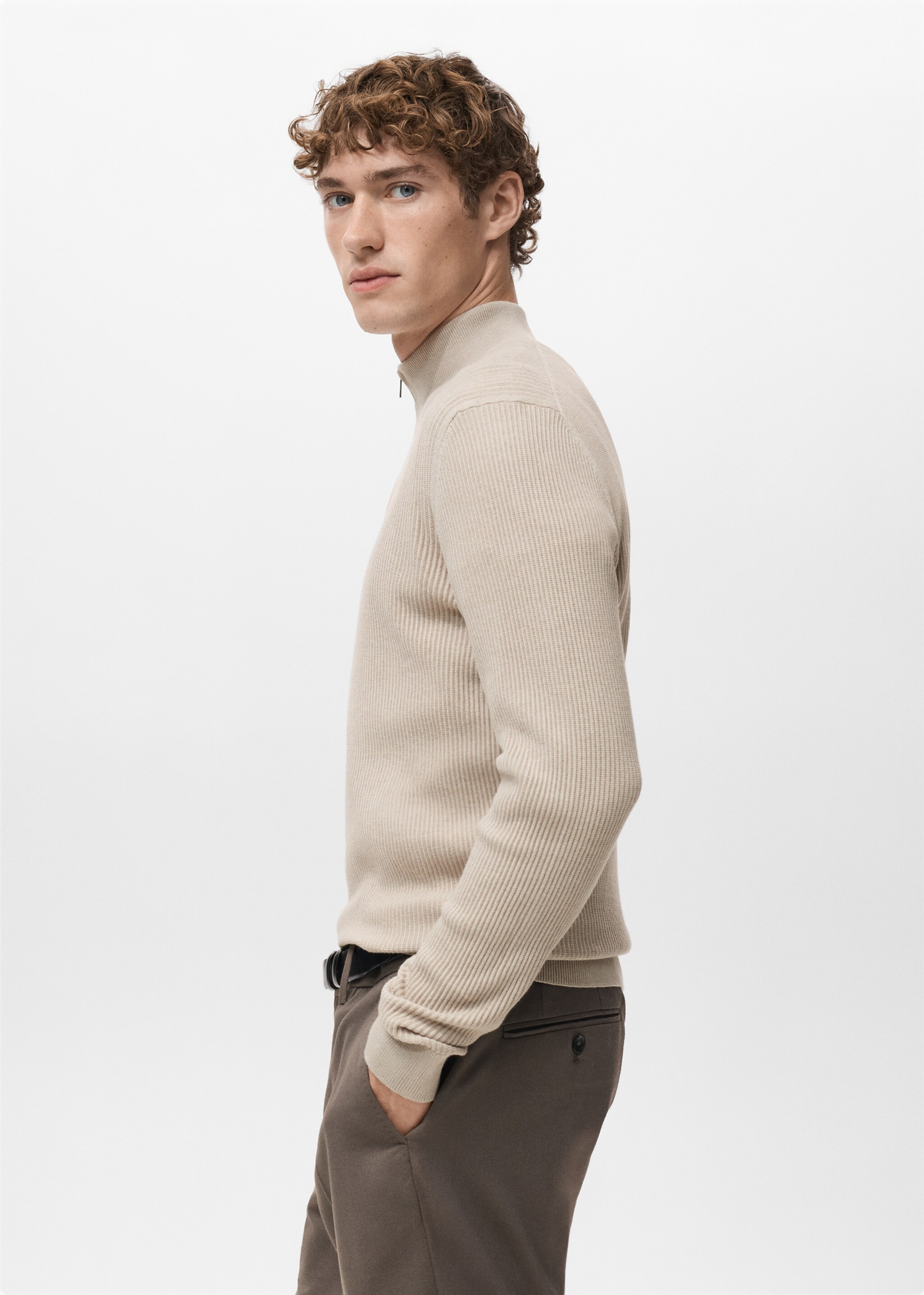Pull-over maille côtelée col zippé - Détail de l'article 2, Beige. Ref: 27041283-00.