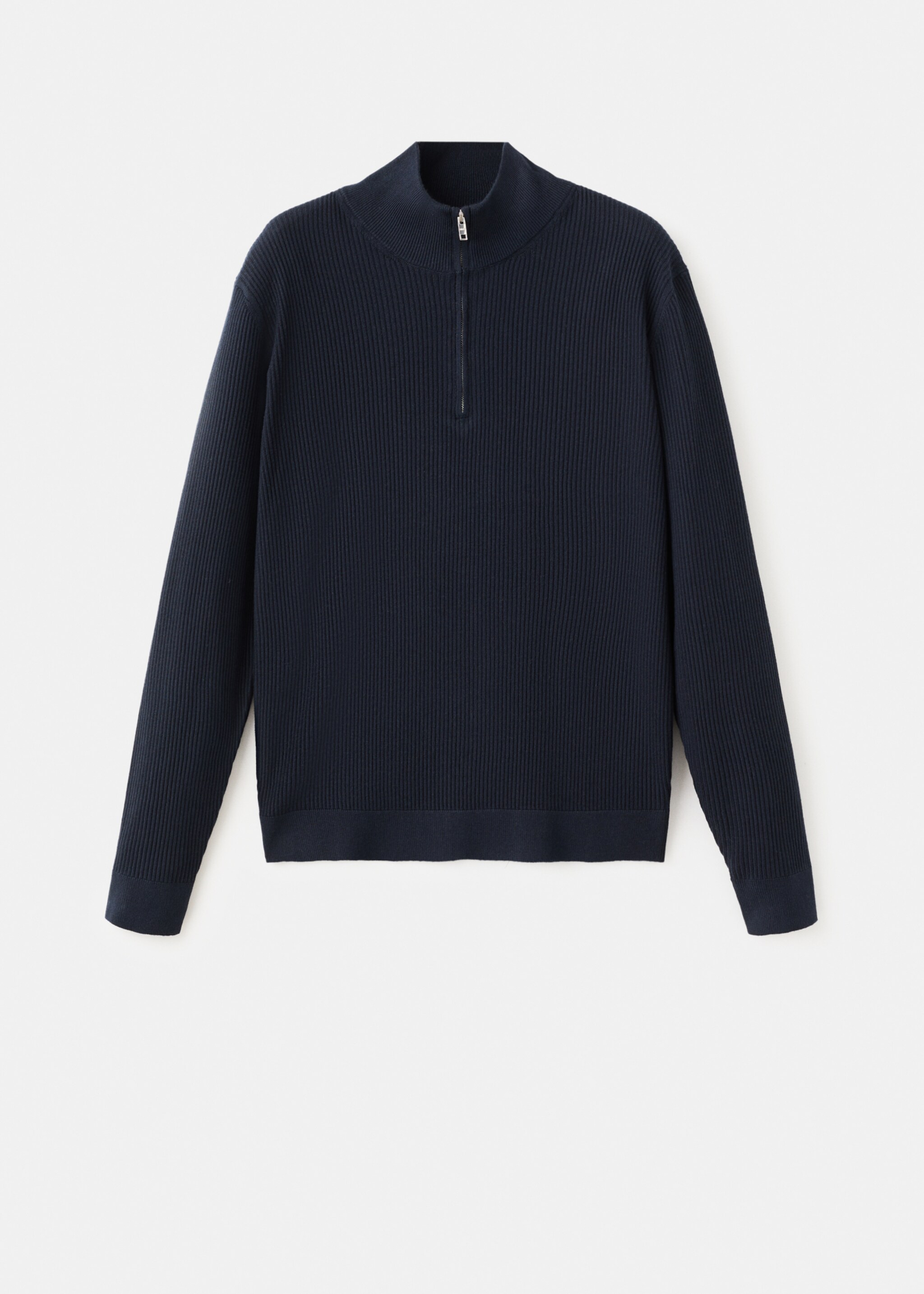 Джемпер в рубчик с воротником и молнией - Изделие без модели, Глубокий темно-синий. Ref: 27041283-00.