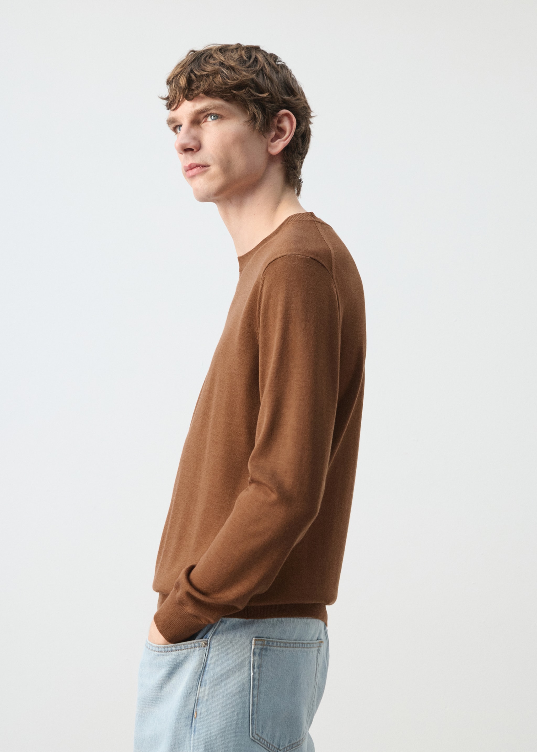 100% wool fine-knit sweater - Details of the article 2, Caramel. Ref: 27041284-00.