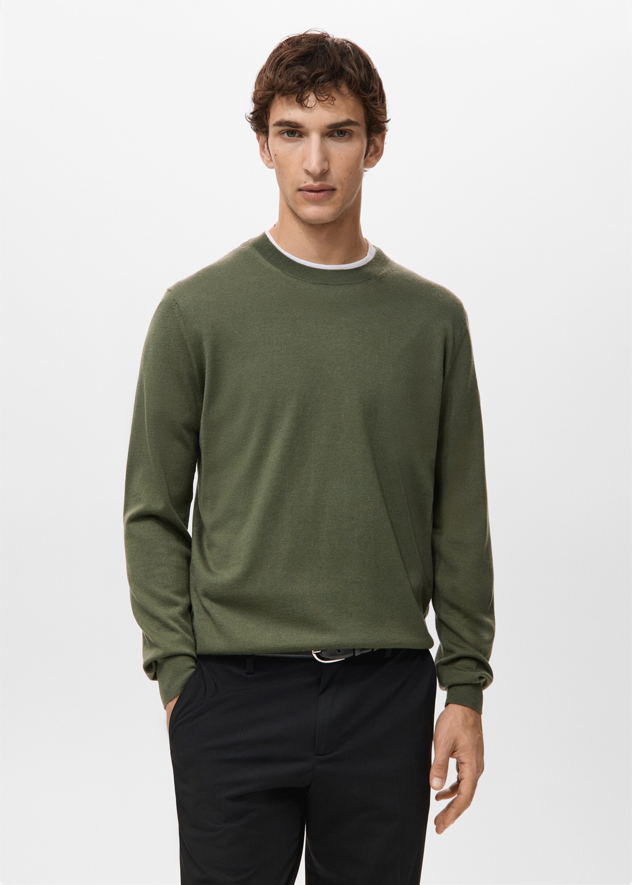 100% merino wool crew neck sweater - Medium plane, Green. Ref: 27041284-00.