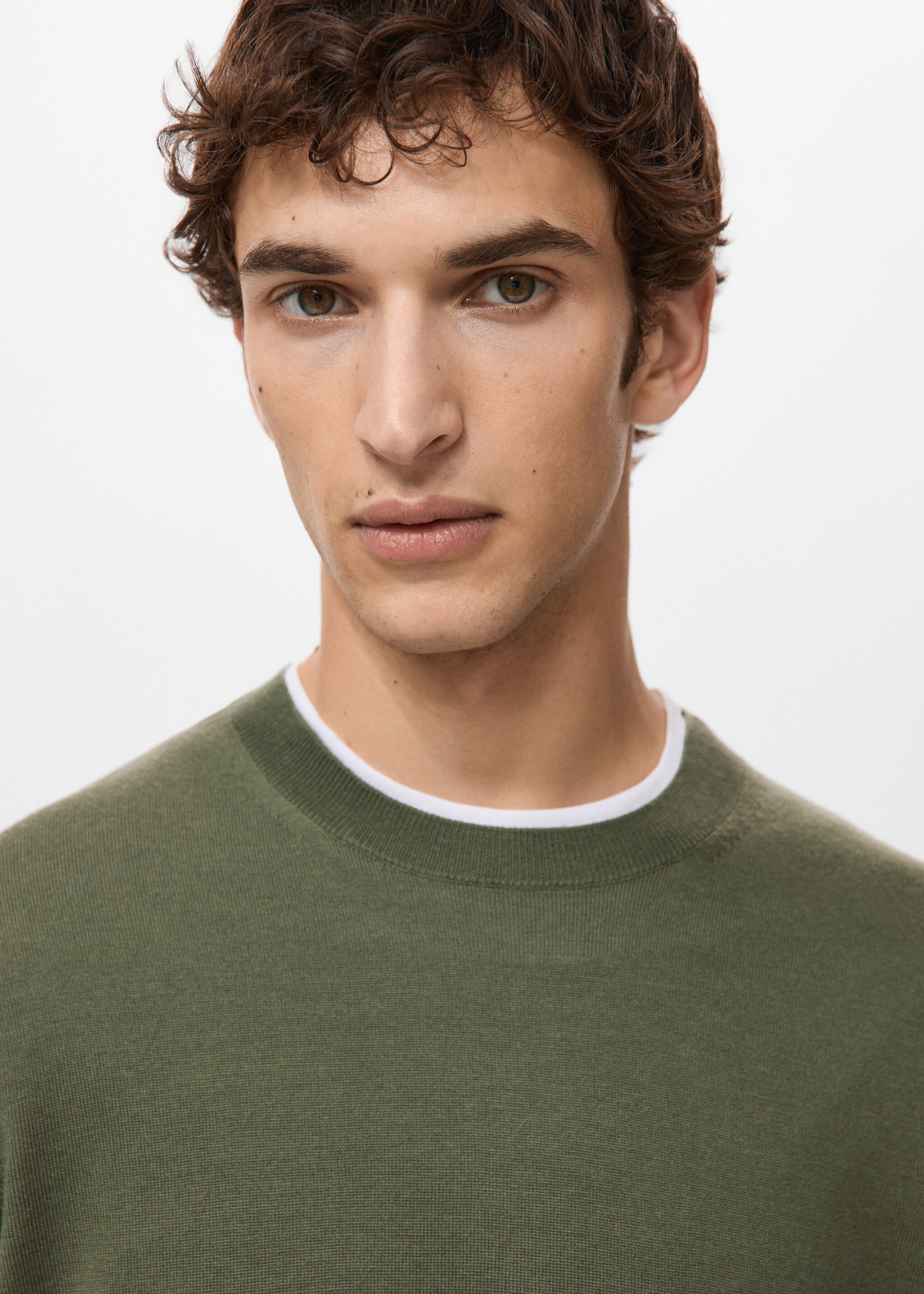 100% merino wool crew neck sweater - Details of the article 1, Green. Ref: 27041284-00.