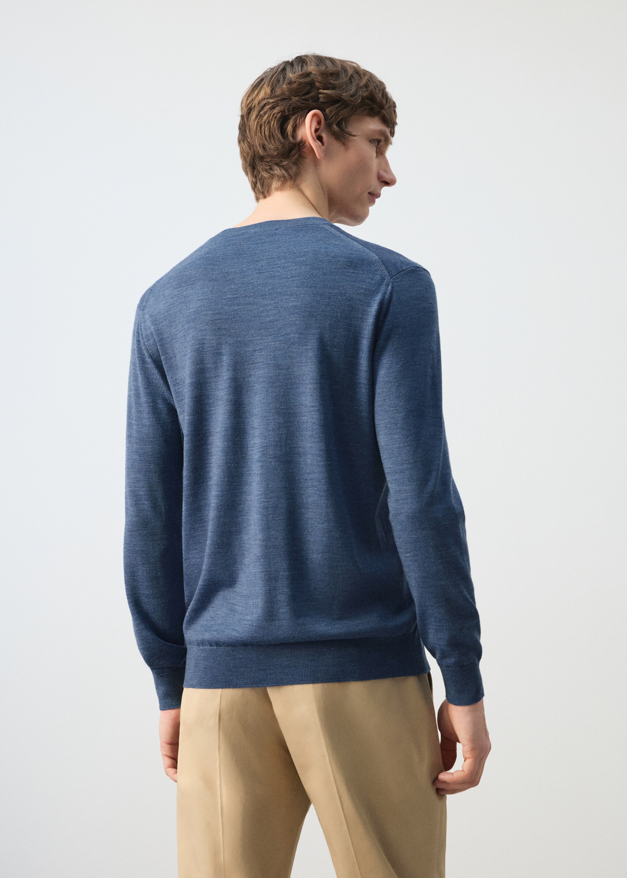 100% wool fine-knit sweater - Reverse of the article, Indigo Blue. Ref: 27041284-00.