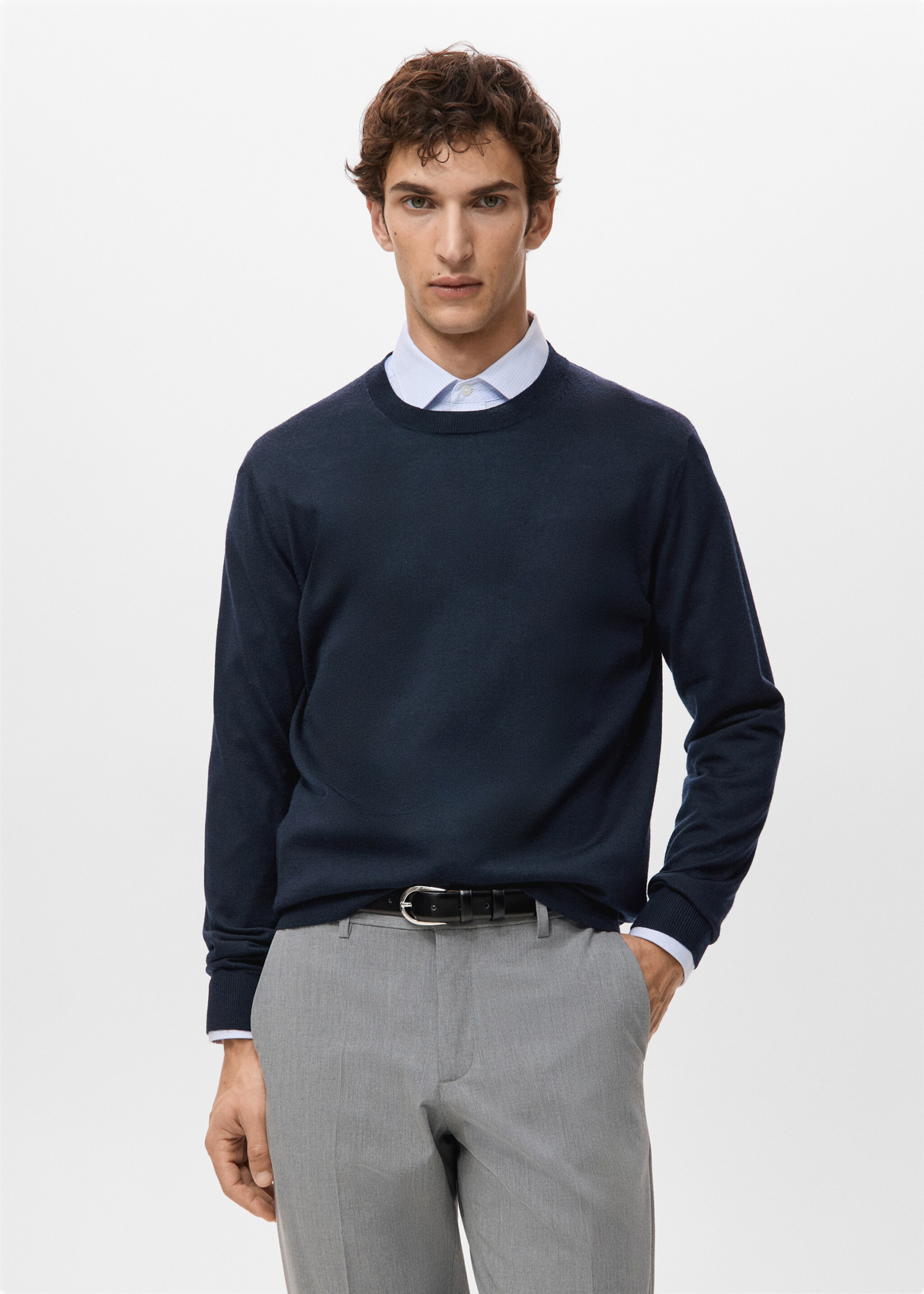 100% merino wool crew neck sweater - Medium plane, Navy. Ref: 27041284-00.