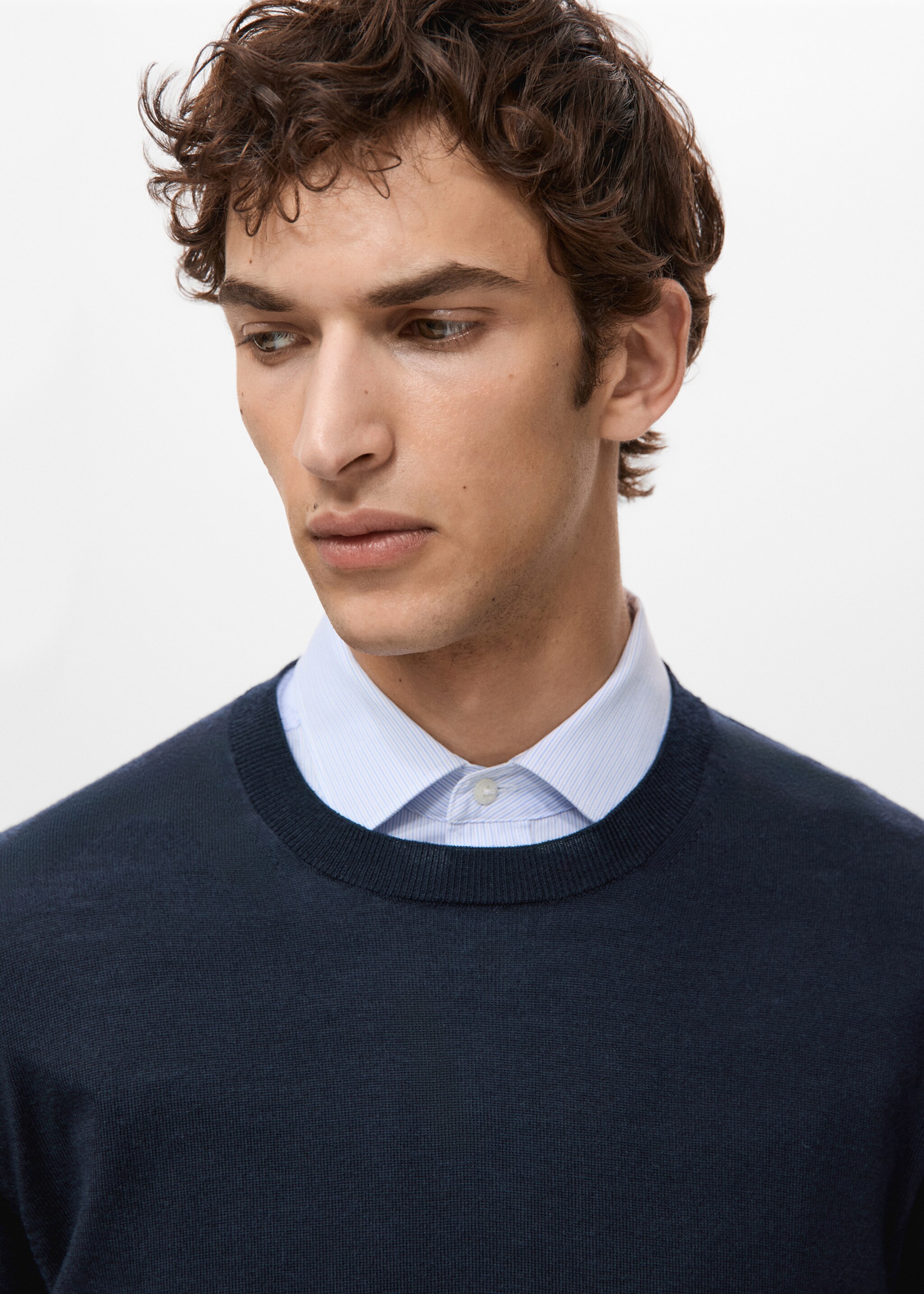 100% merino wool crew neck sweater - Details of the article 1, Navy. Ref: 27041284-00.
