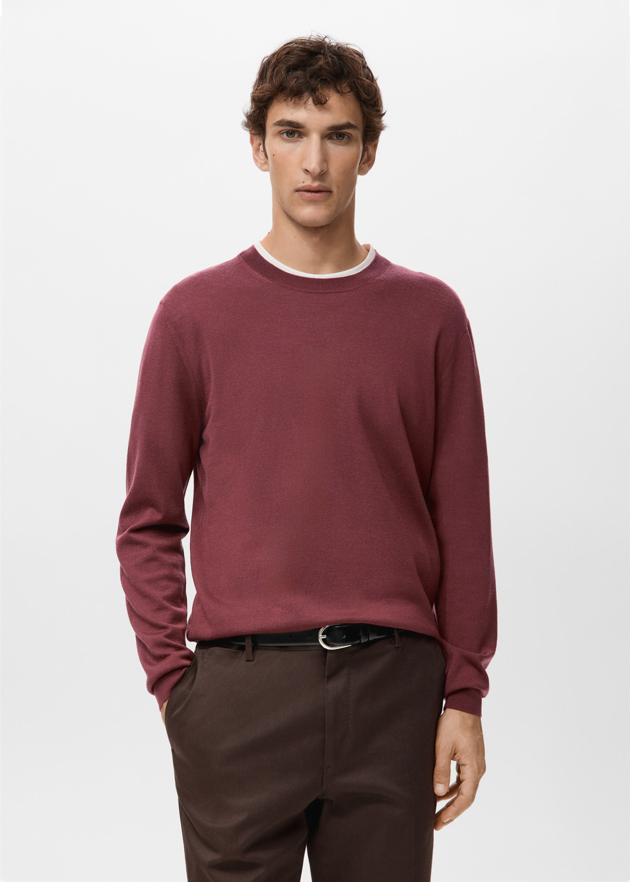 100% merino wool crew neck sweater - Medium plane, Cherry. Ref: 27041284-00.