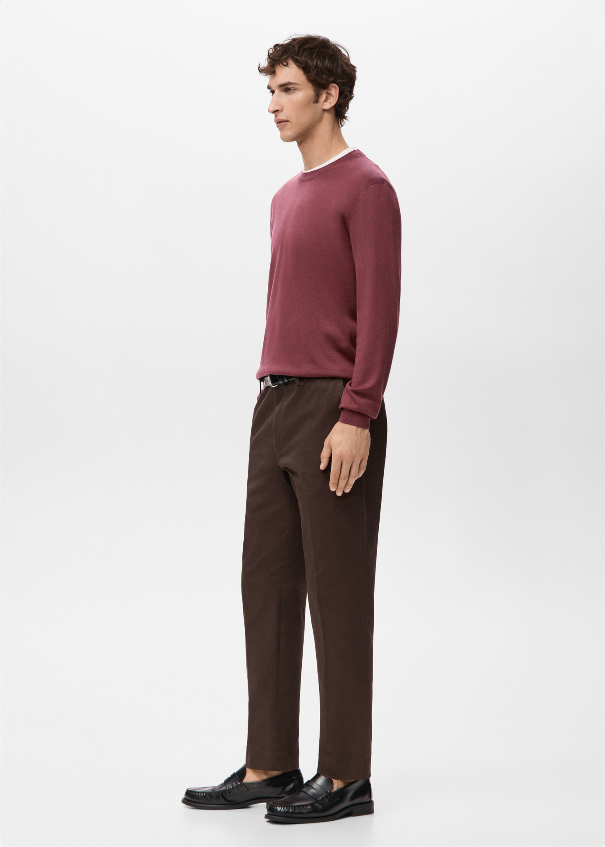 100% merino wool crew neck sweater - Details of the article 2, Cherry. Ref: 27041284-00.