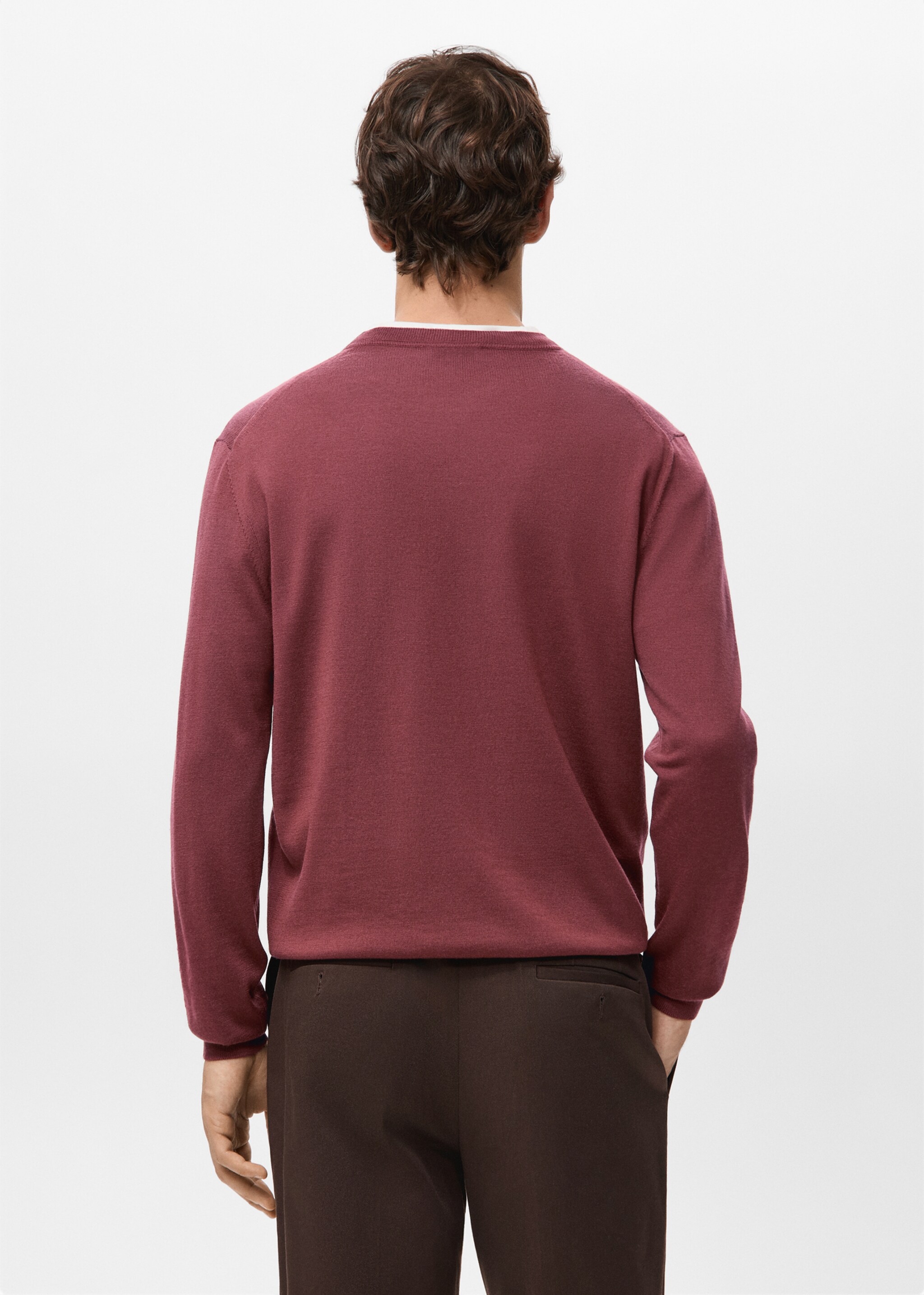 100% merino wool crew neck sweater - Reverse of the article, Cherry. Ref: 27041284-00.