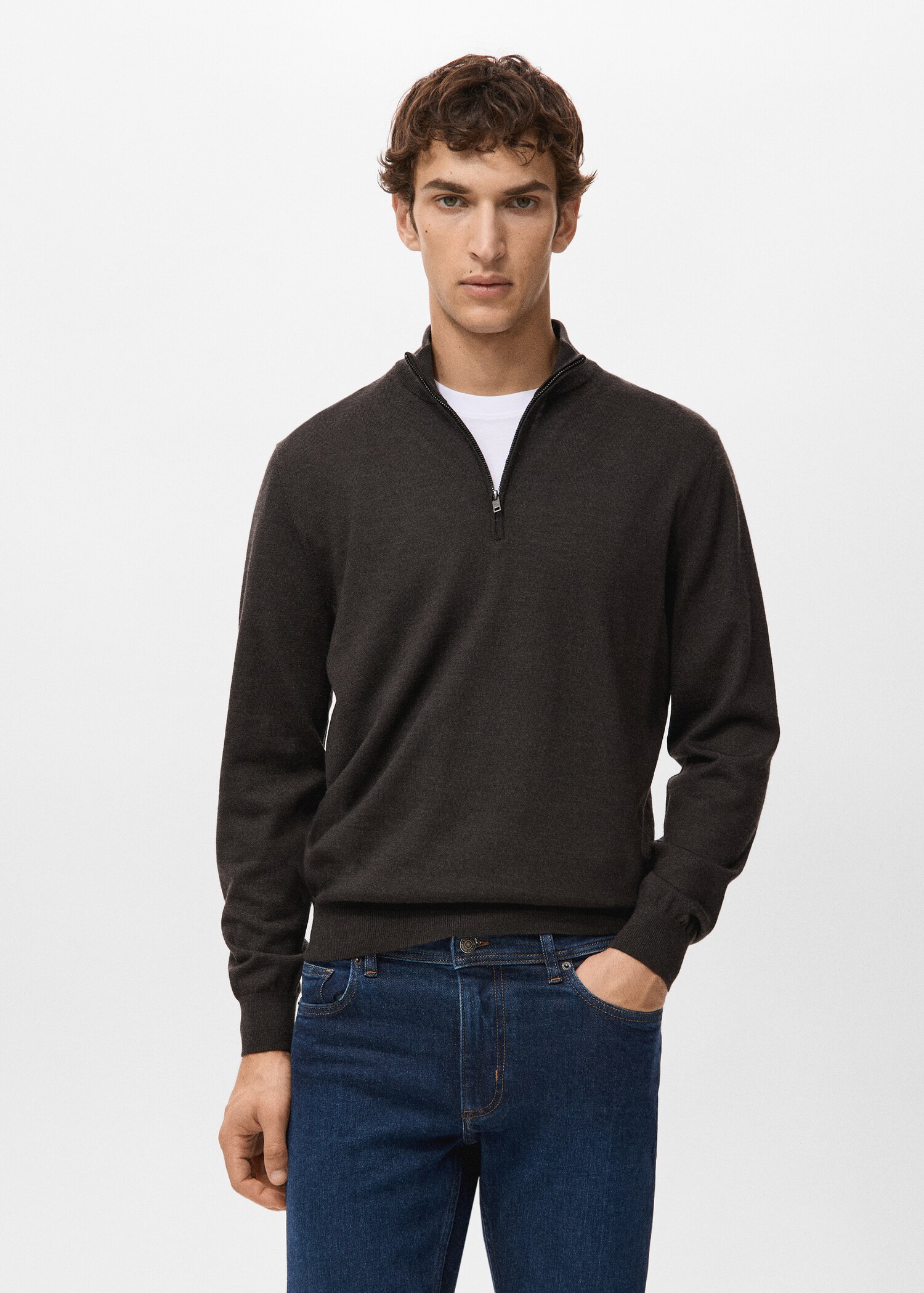 100% merino wool sweater with perkins collar - Medium plane