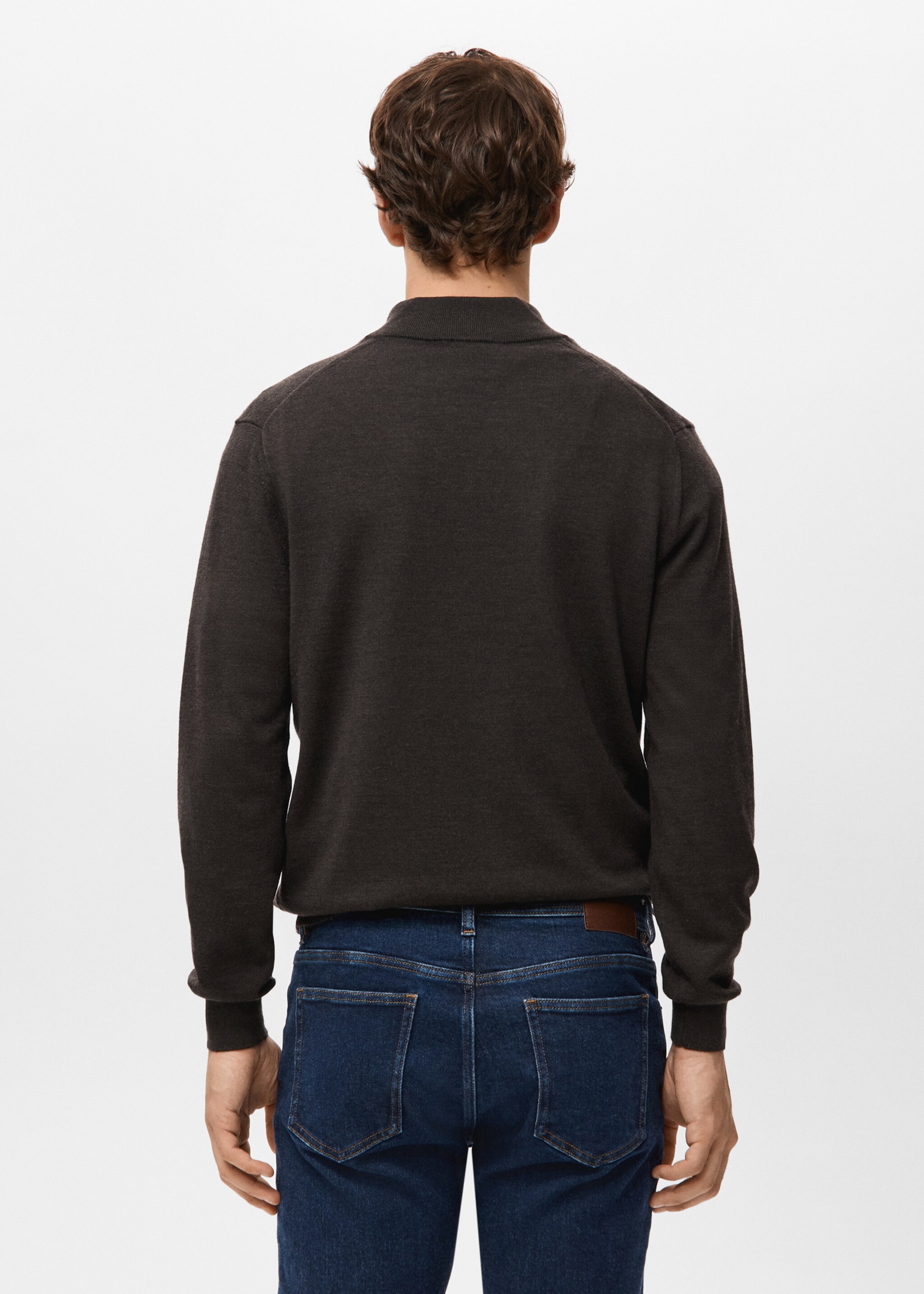 100% merino wool sweater with perkins collar - Reverse of the article, Chocolate. Ref: 27041285-00.