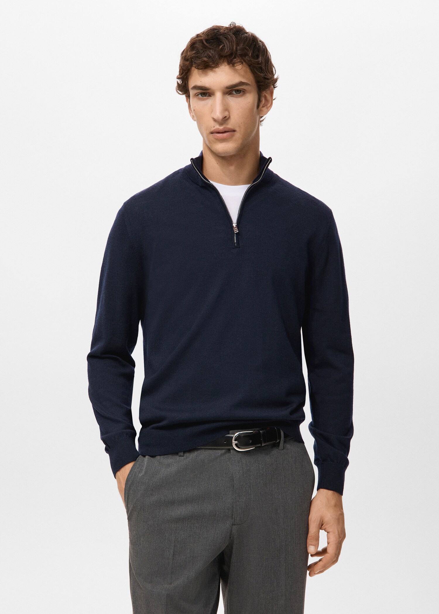 100% merino wool sweater with perkins collar - Medium plane