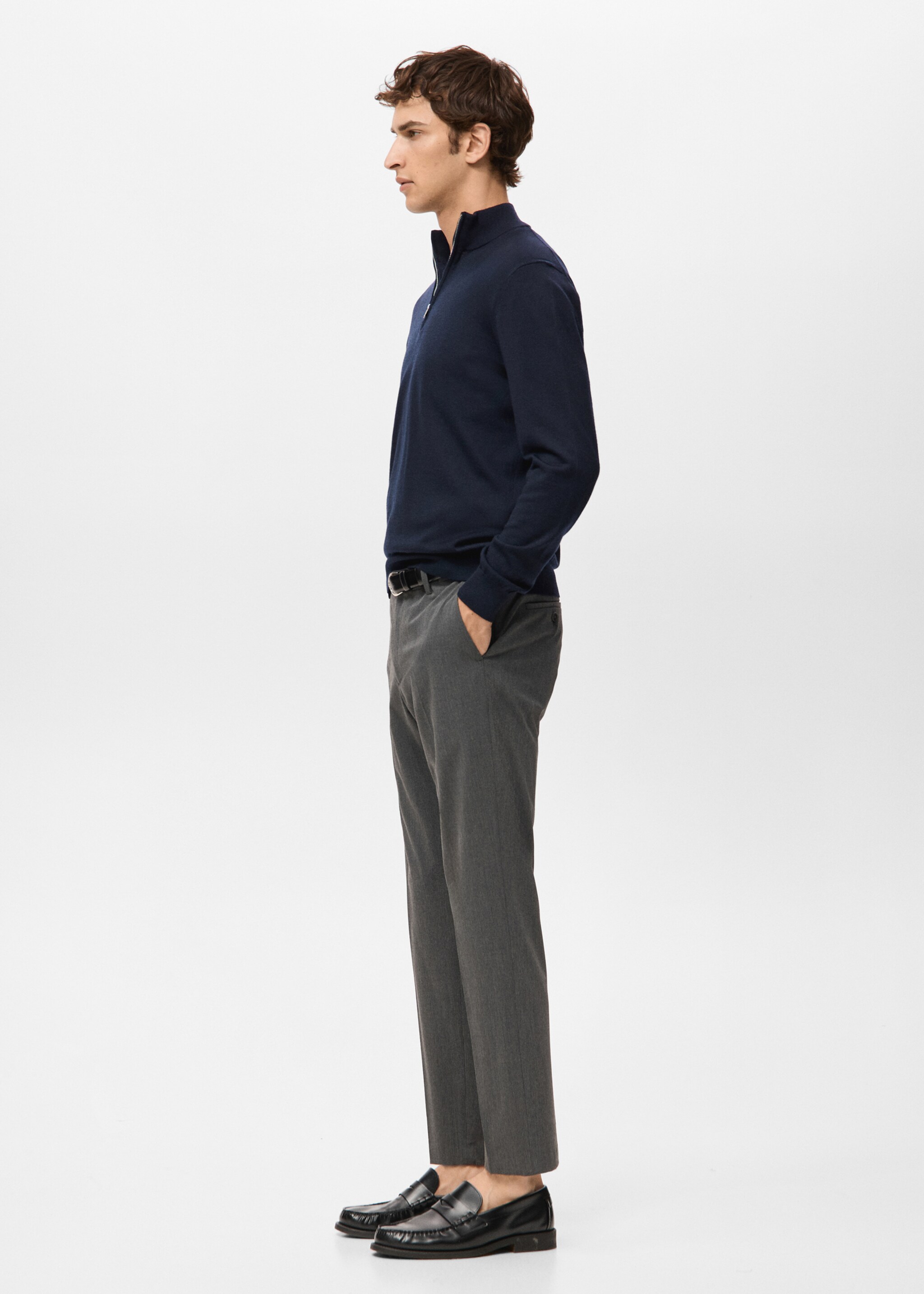 100% merino wool sweater with perkins collar - Details of the article 2, Navy. Ref: 27041285-00.