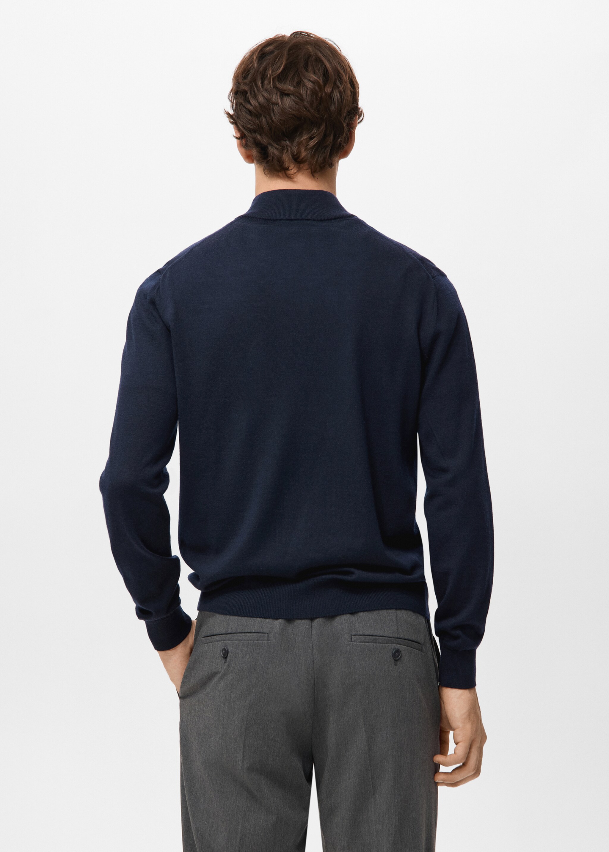 100% merino wool sweater with perkins collar - Reverse of the article, Navy. Ref: 27041285-00.