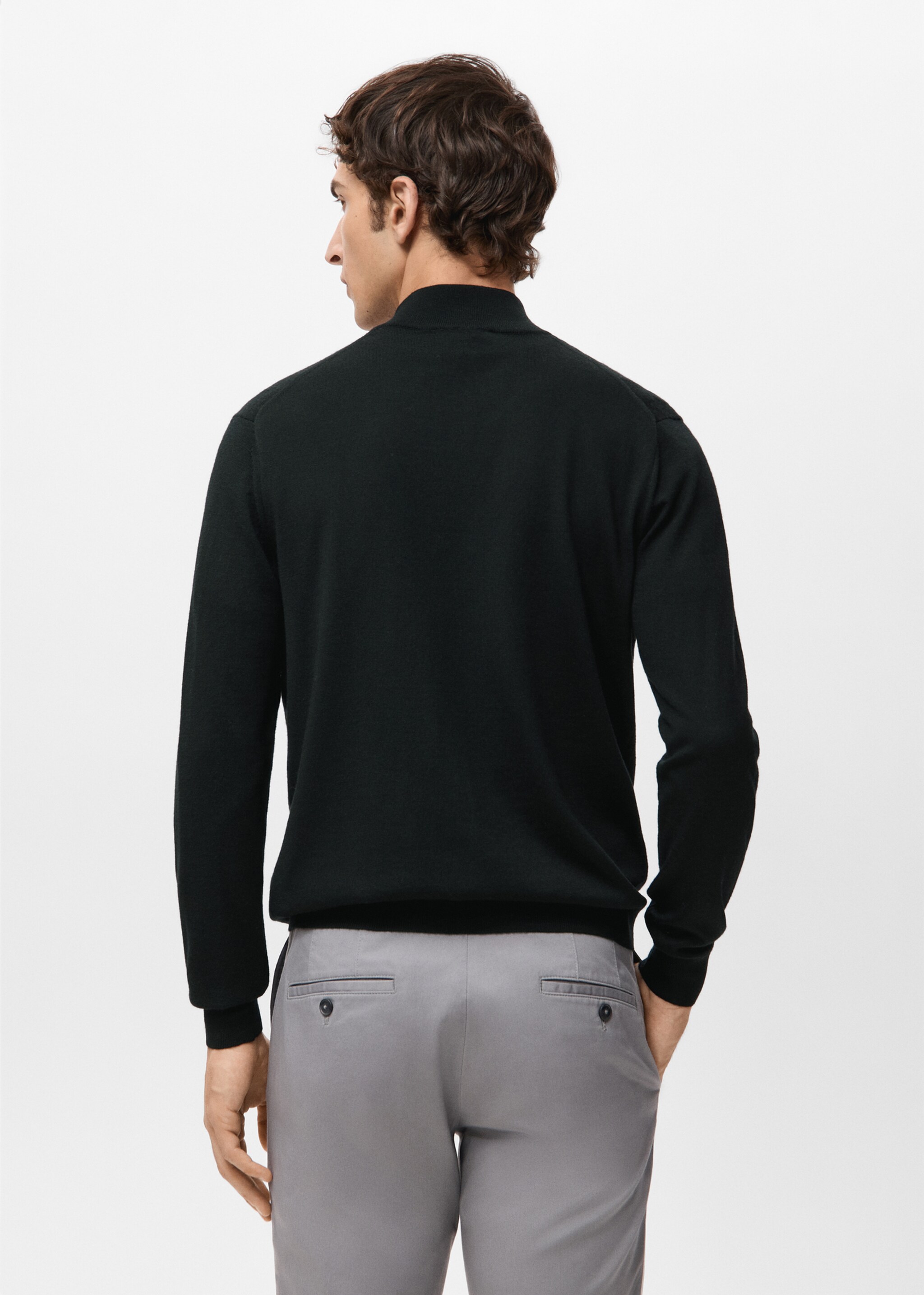 100% merino wool sweater with perkins collar - Reverse of the article, Black. Ref: 27041285-00.