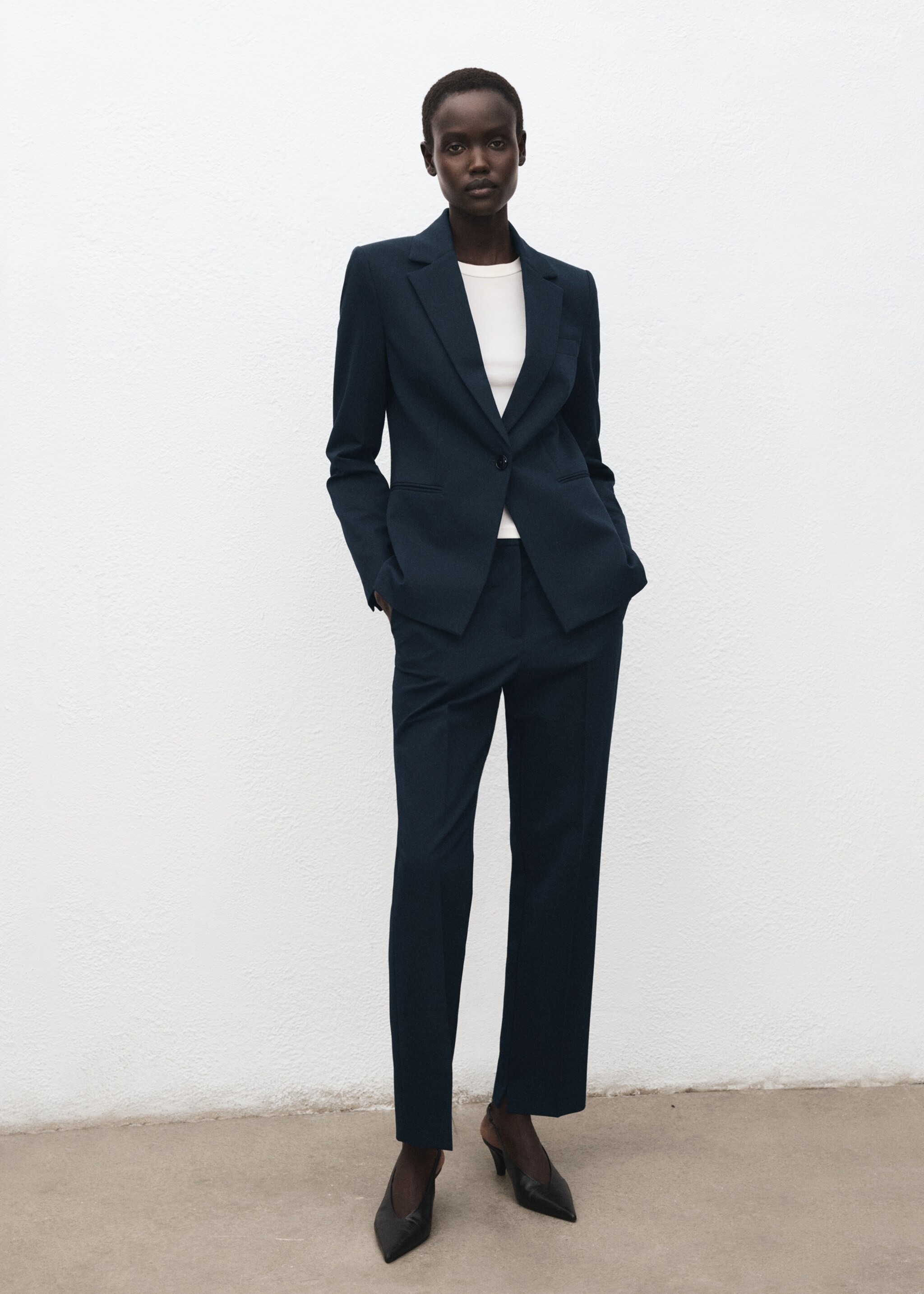 Fitted suit blazer - Details of the article 2, Dark Navy. Ref: 27041294-00.