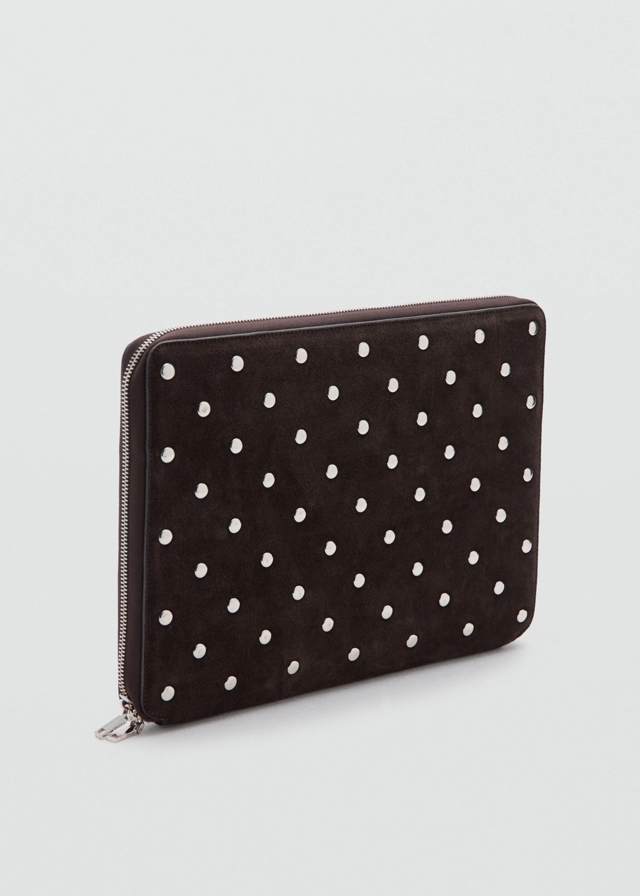 Studded leather laptop case - Medium plane, Chocolate. Ref: 27041300-00.
