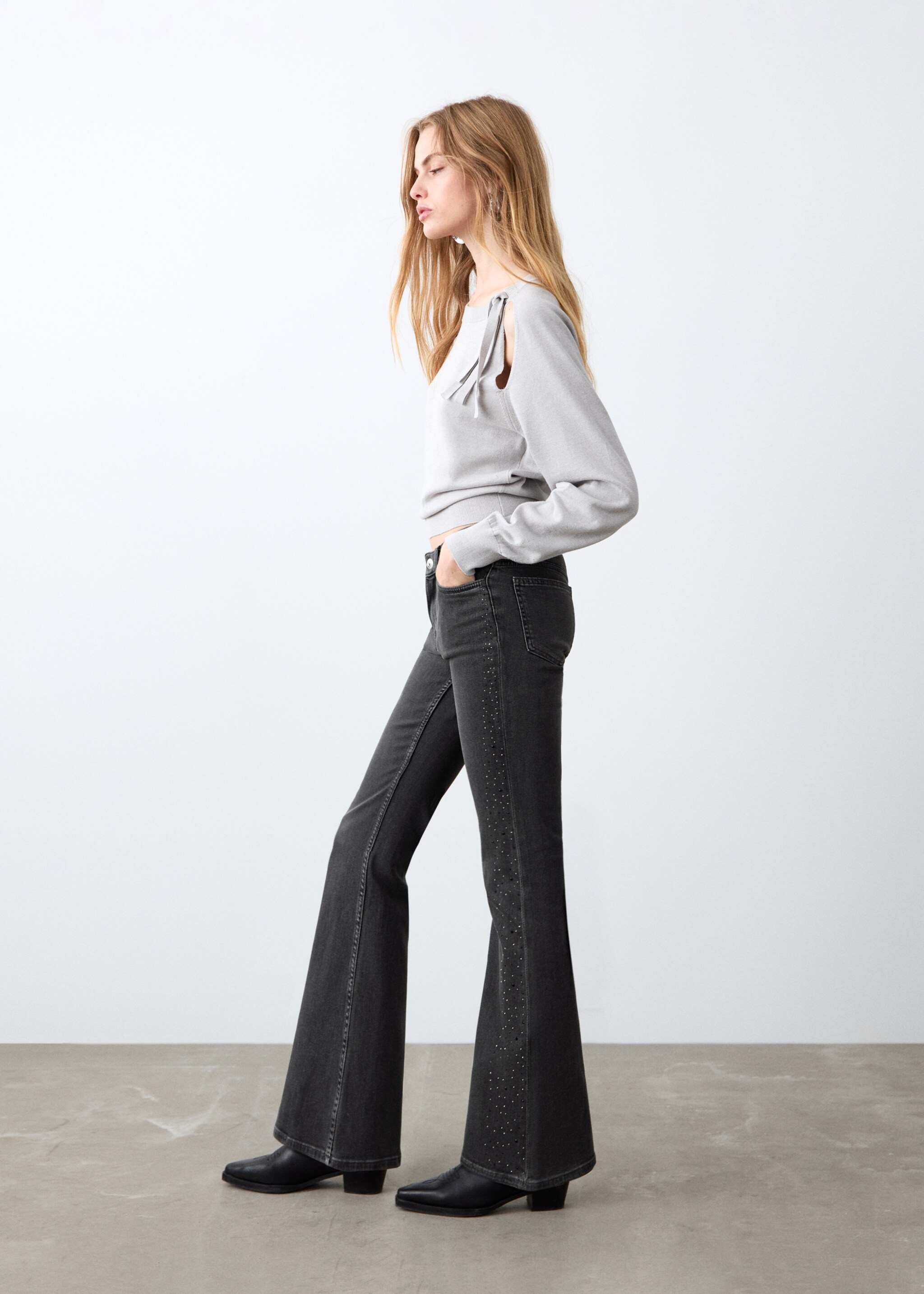 Rhinestone flare jeans - Medium plane, Black denim. Ref: 27041307-00.