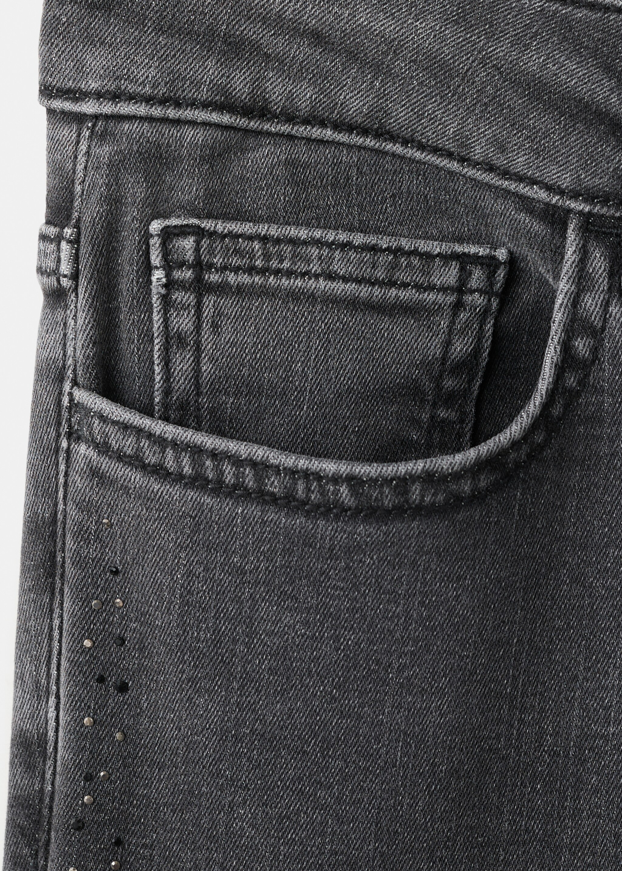 Rhinestone flare jeans - Details of the article 8, Black denim. Ref: 27041307-00.