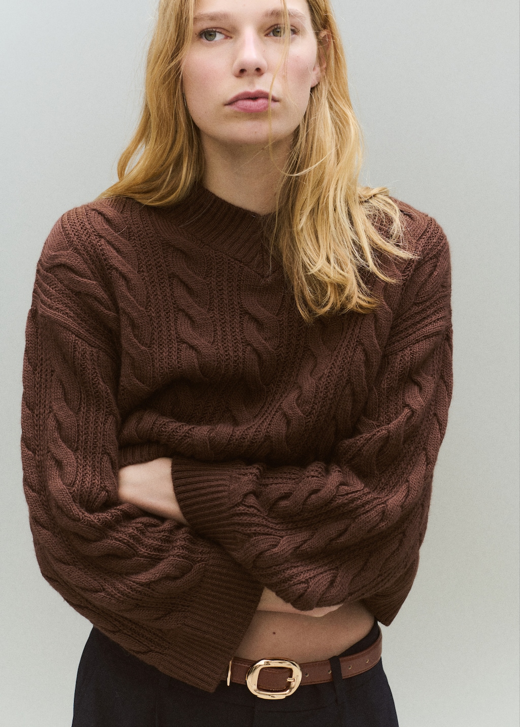 V-neck braided sweater