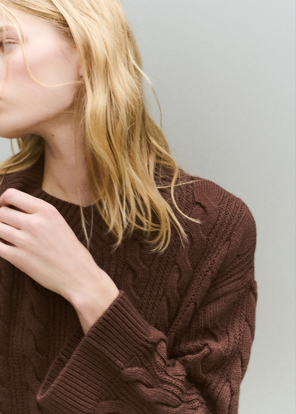 Mango V-neck braided sweater