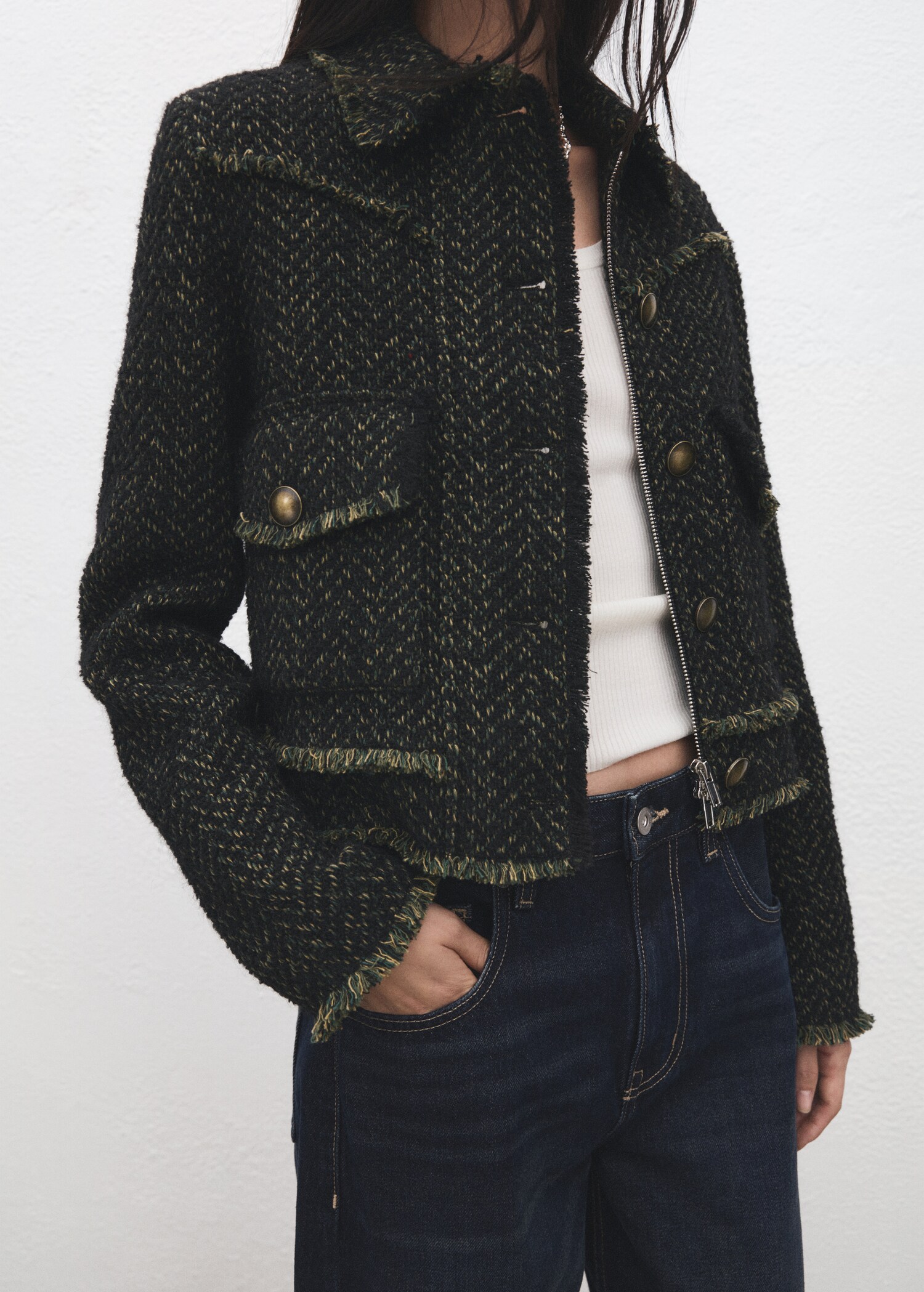 Tweed jacket with lapel collar - تفاصيل المنتج 6