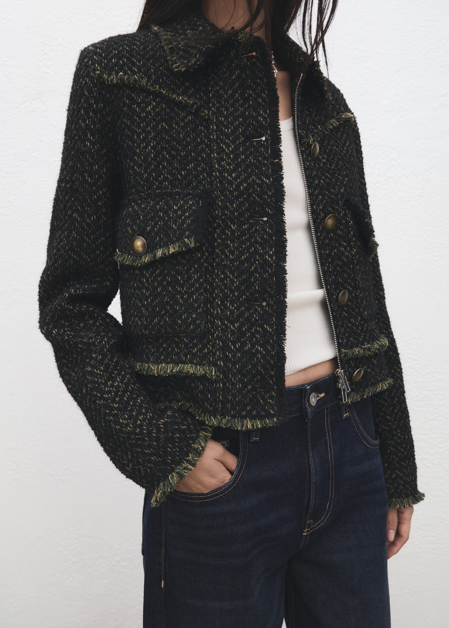 Tweed Jacket With Notched Lapel Collar