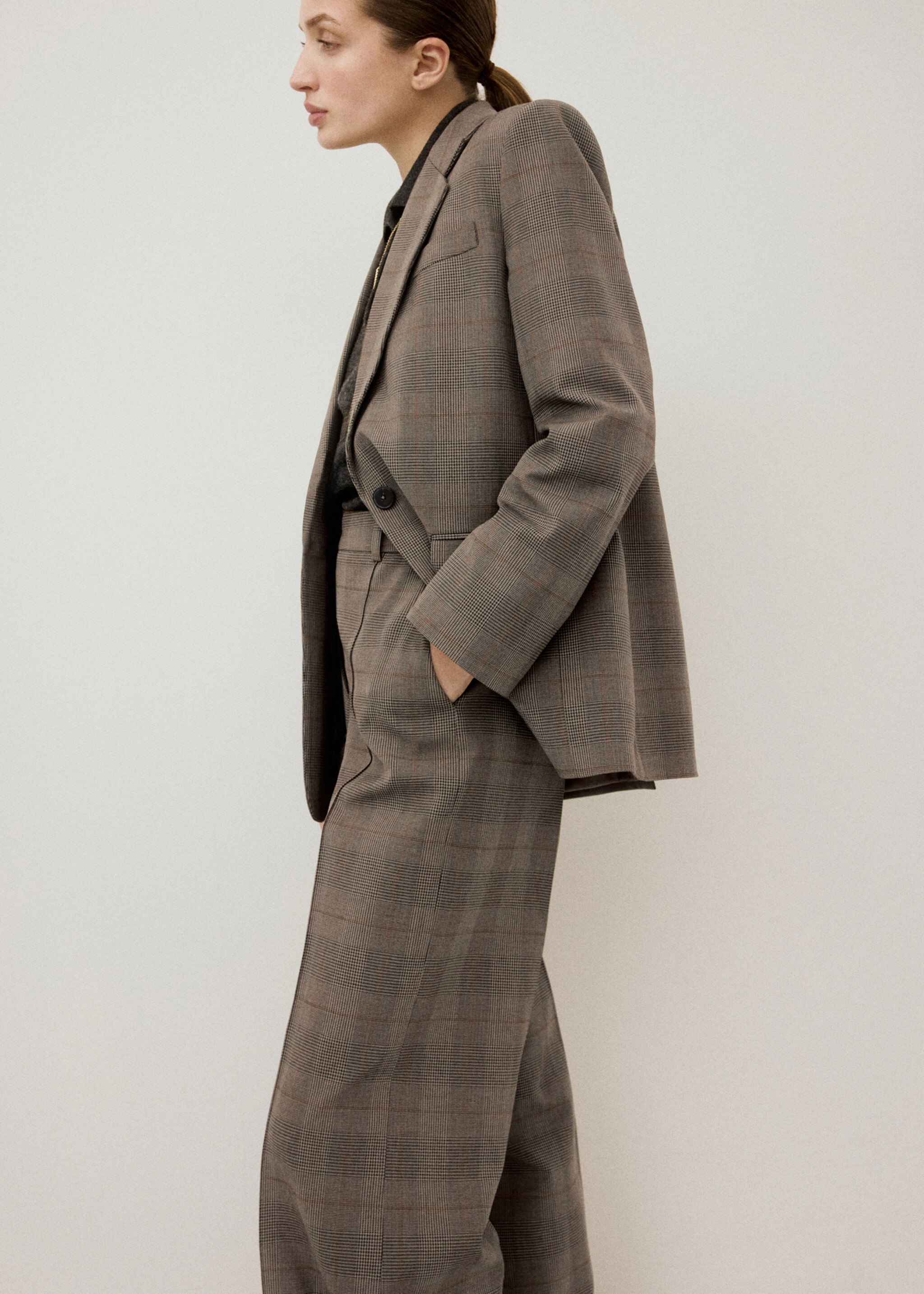 Wool-blend check jacket - Medium plane, Brown. Ref: 27041324-00.