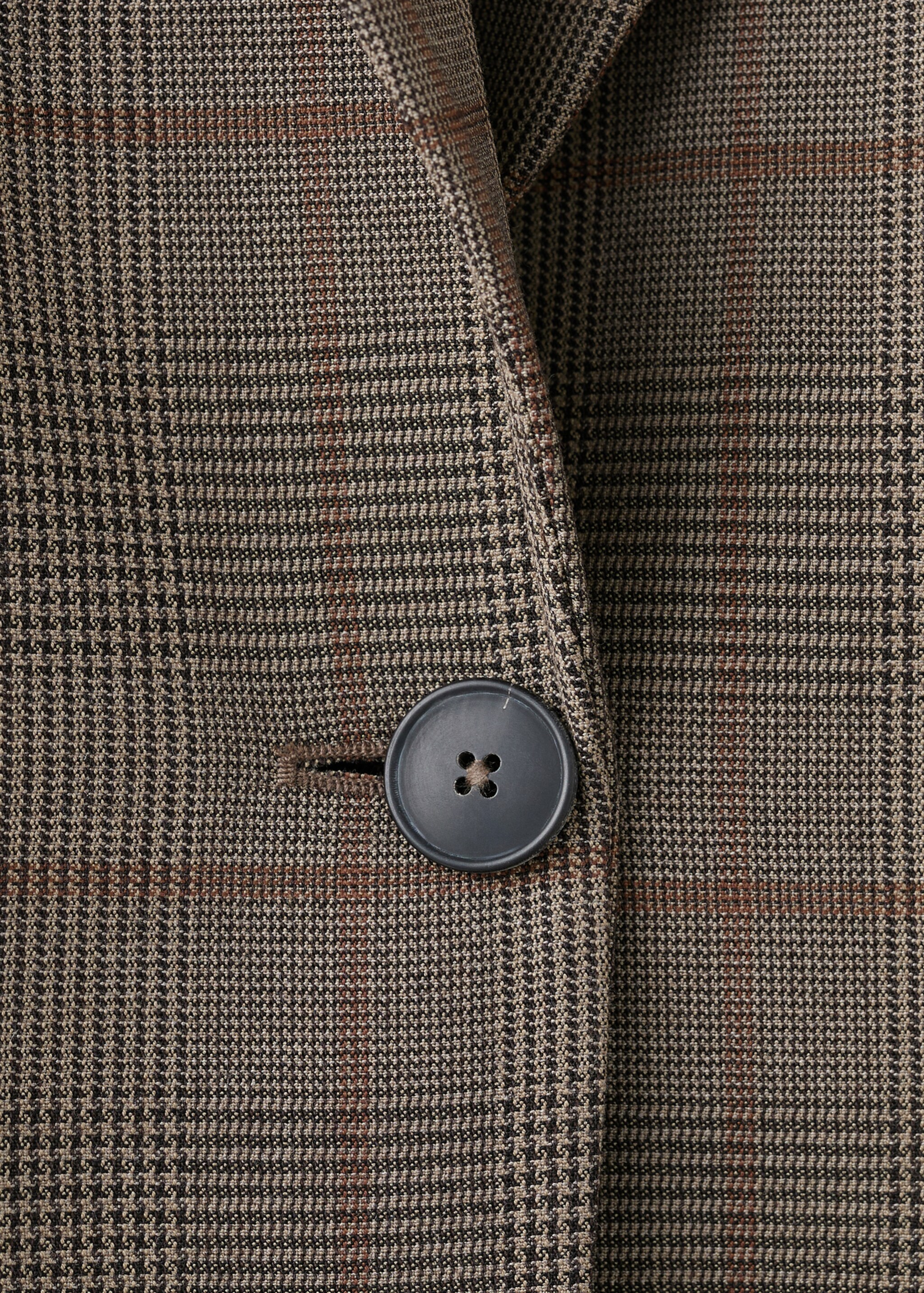 Wool-blend check jacket - Details of the article 8, Brown. Ref: 27041324-00.