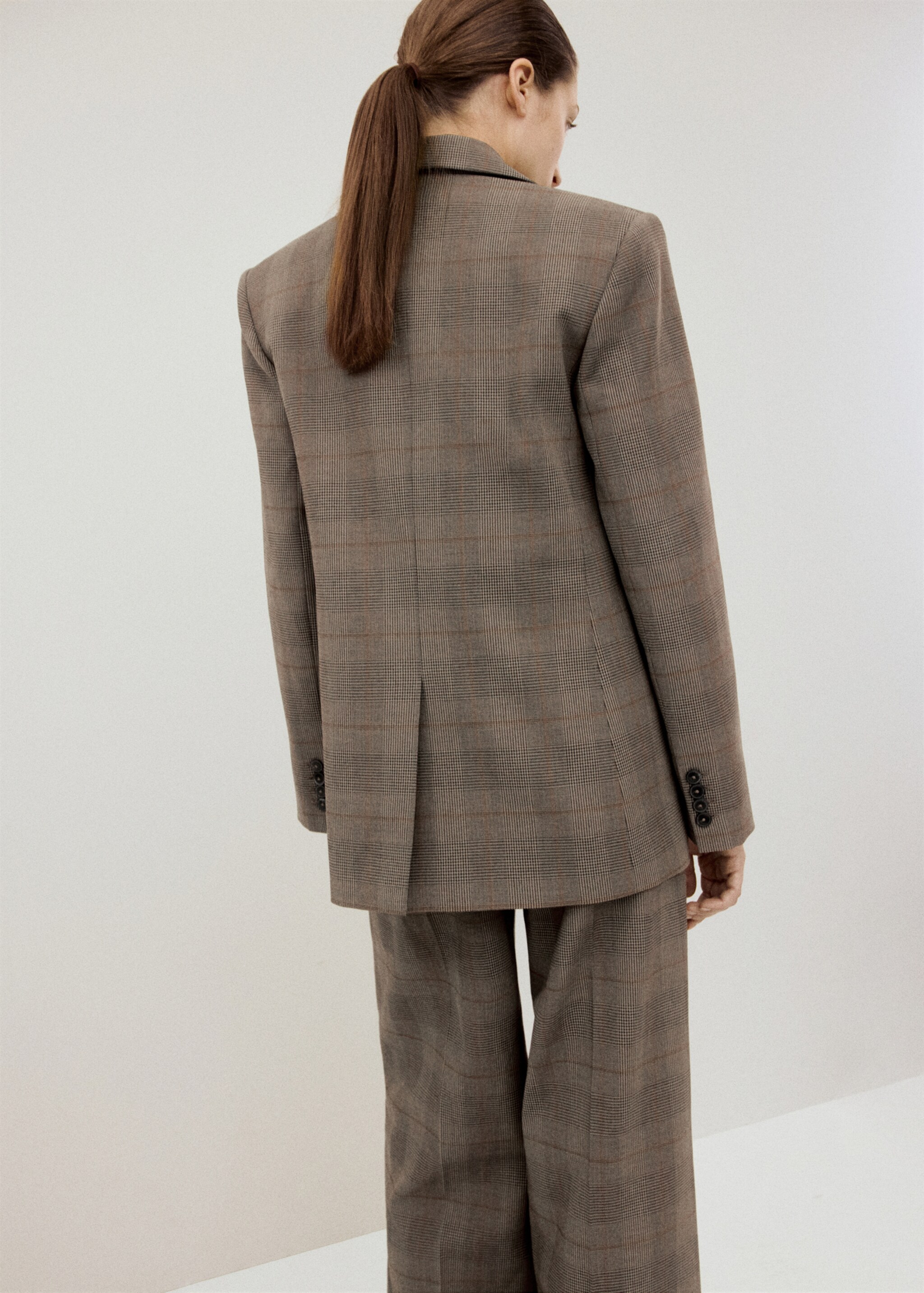Wool-blend check jacket - Reverse of the article, Brown. Ref: 27041324-00.