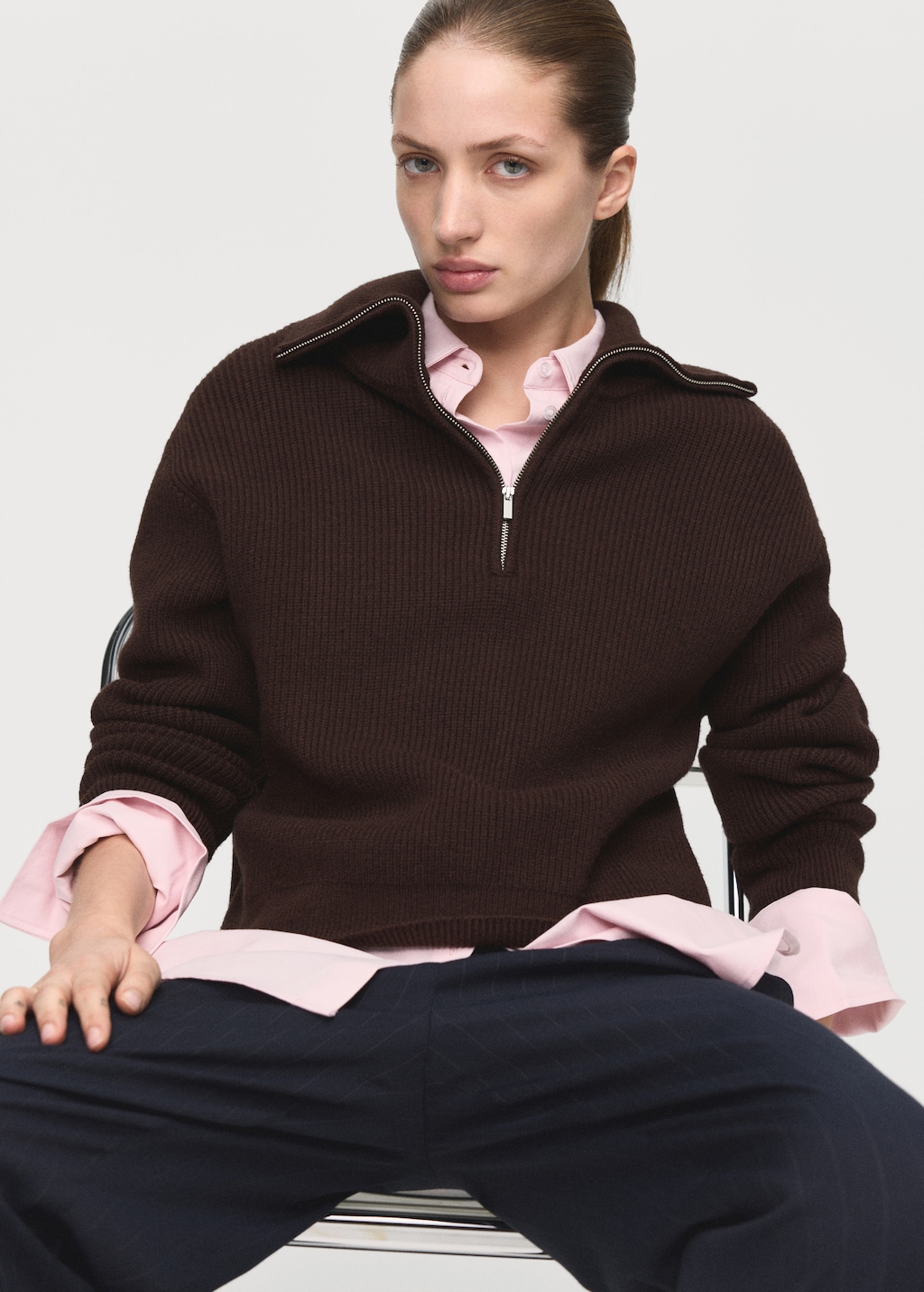 Mango Sweater with contrasting zipper collar thumbnail