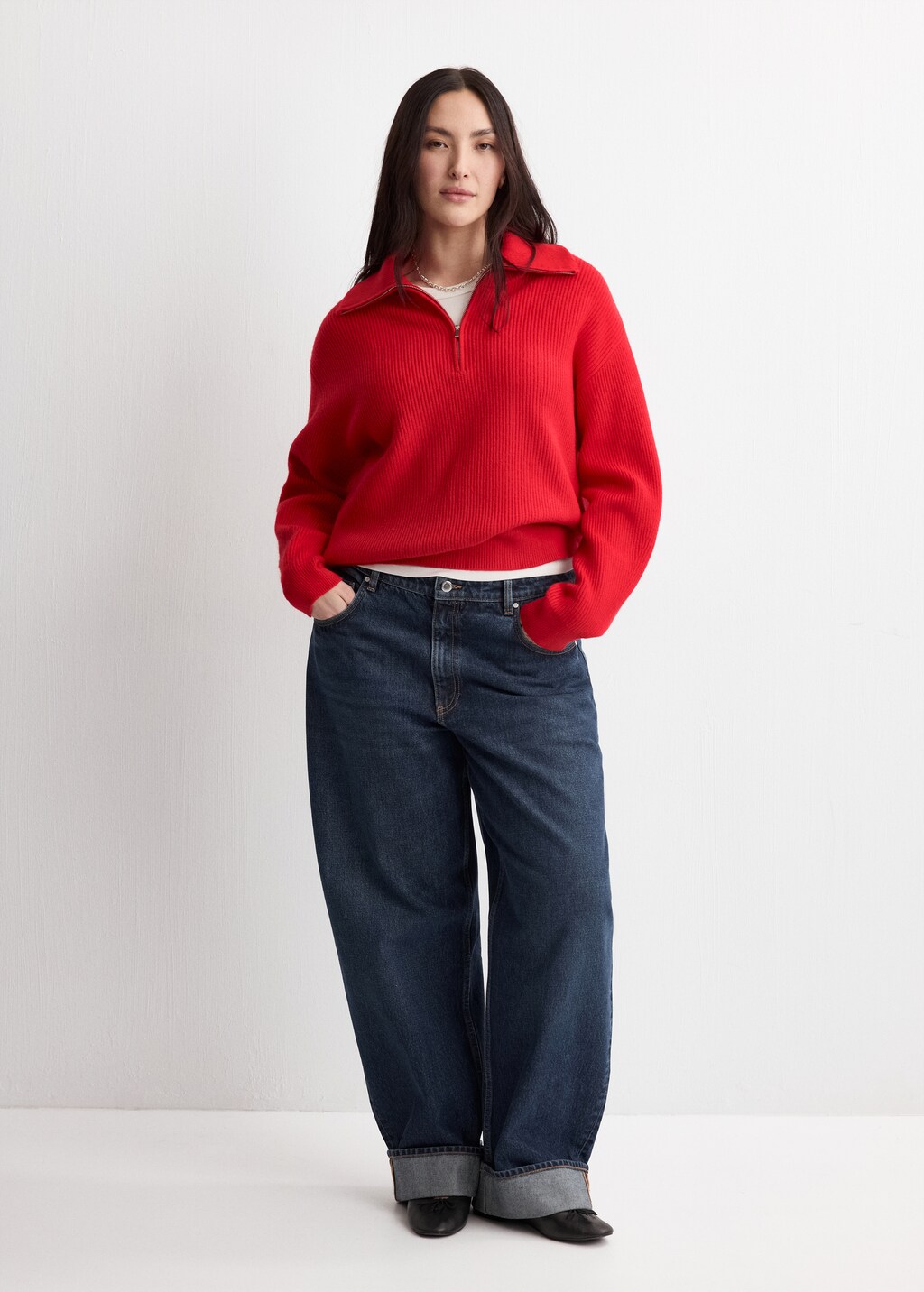Mango Sweater with contrasting zipper collar