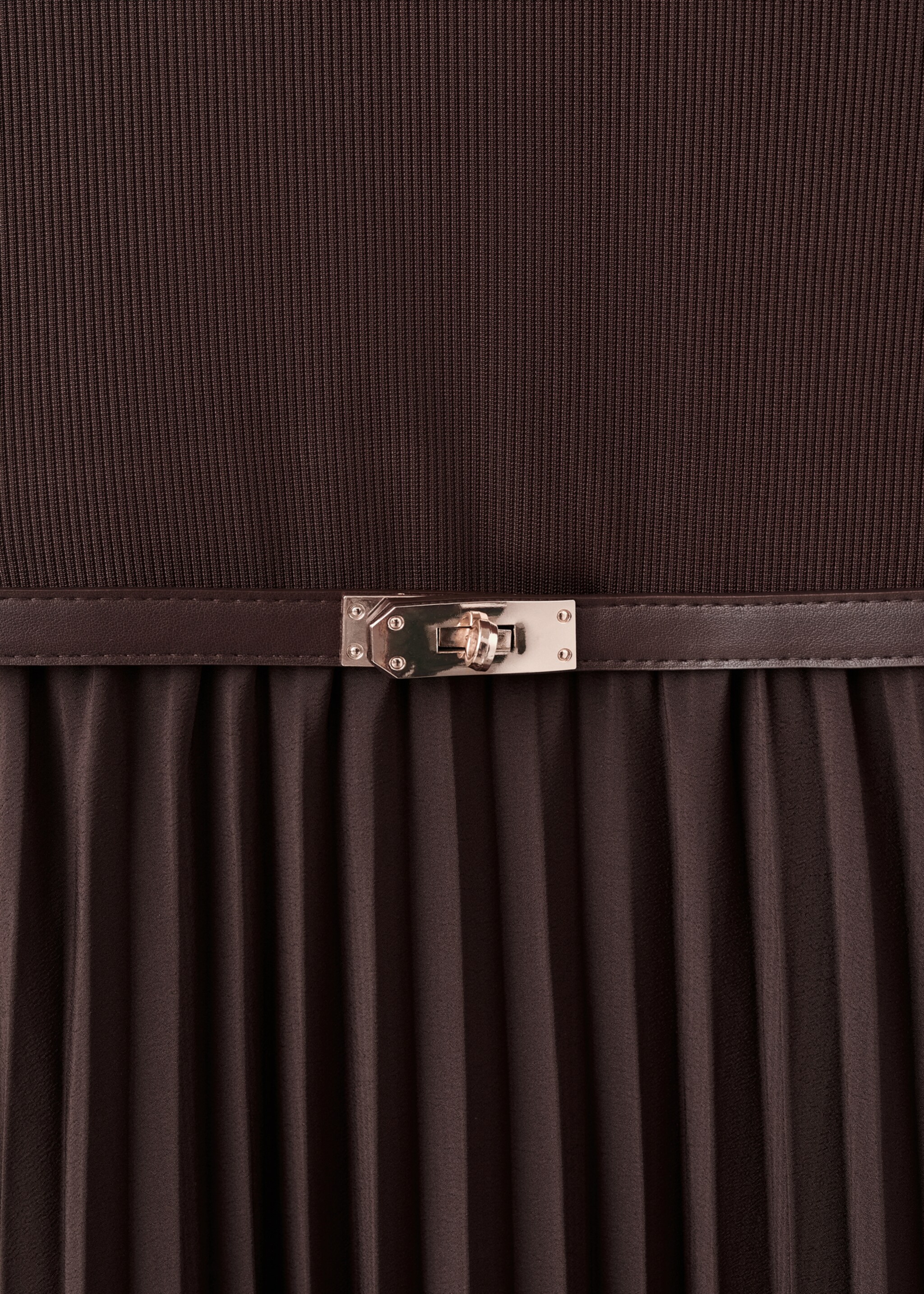 Flared midi-dress with belt - Details of the article 8, Chocolate. Ref: 27041334-00.